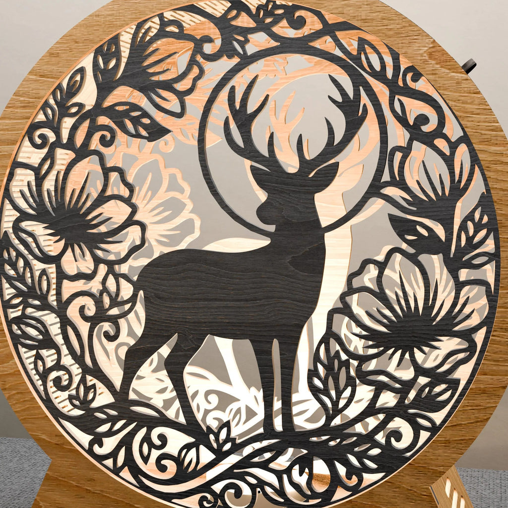 Deer Light Box SVG Multilayer Mandala Stag Floral 3D Layered Laser Cut File Glowforge Cricut Shadow Box Digital Download