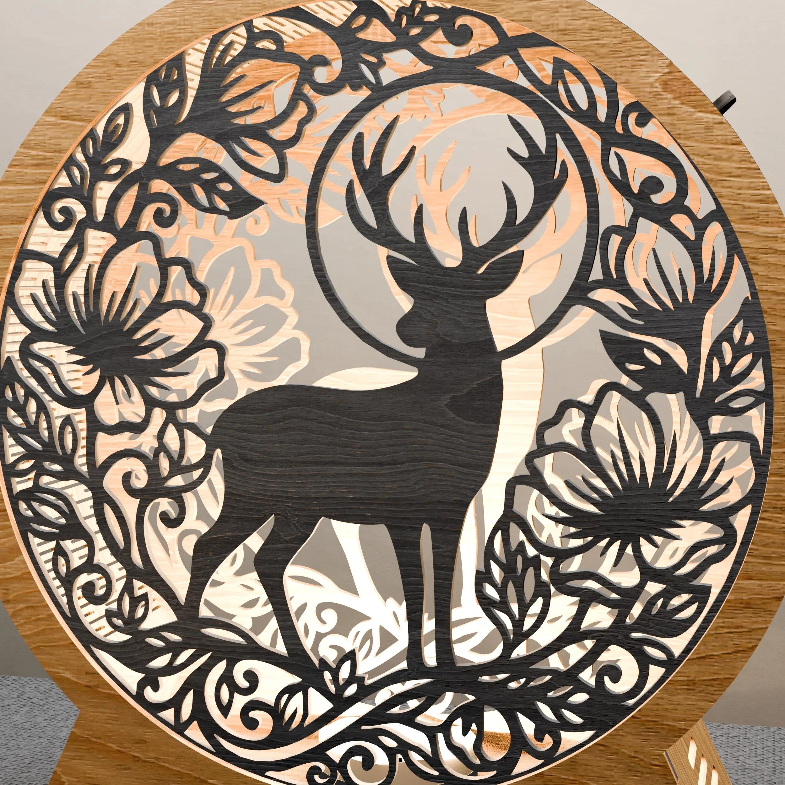 Deer Light Box SVG Multilayer Mandala Stag Floral 3D Layered Laser Cut File Glowforge Cricut Shadow Box Digital Download