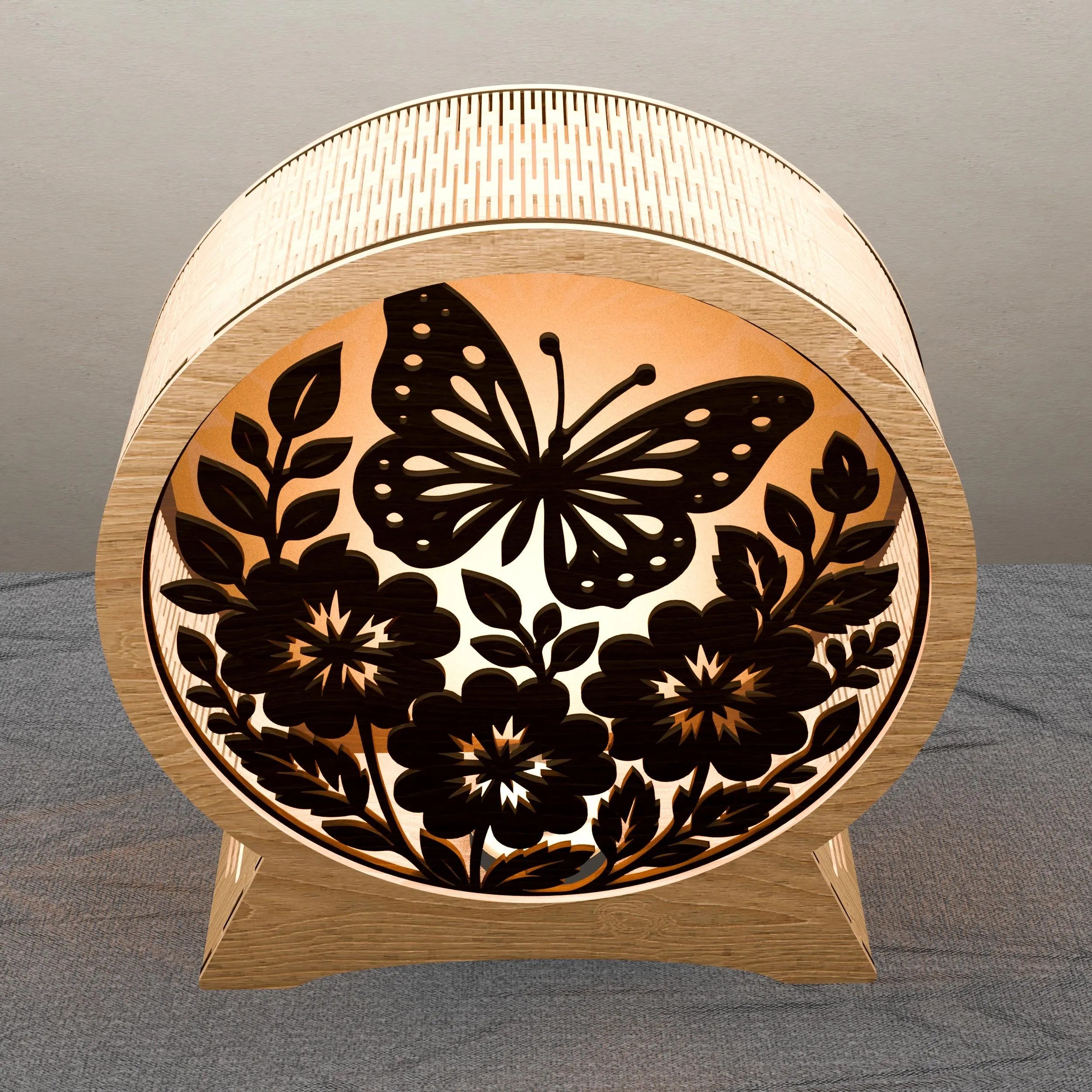 Butterfly Floral Round Light Box SVG Laser Cut File, 3D Layered Mandala Night Lamp, Glowforge Shadow Box Digital Download