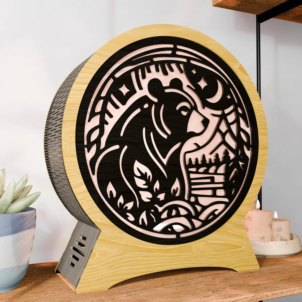 Bear Forest Multilayer Mandala SVG, Layered Bear Moon Night Forest 3D Lamp SVG Laser Cut File, Glowforge Cricut Digital Download