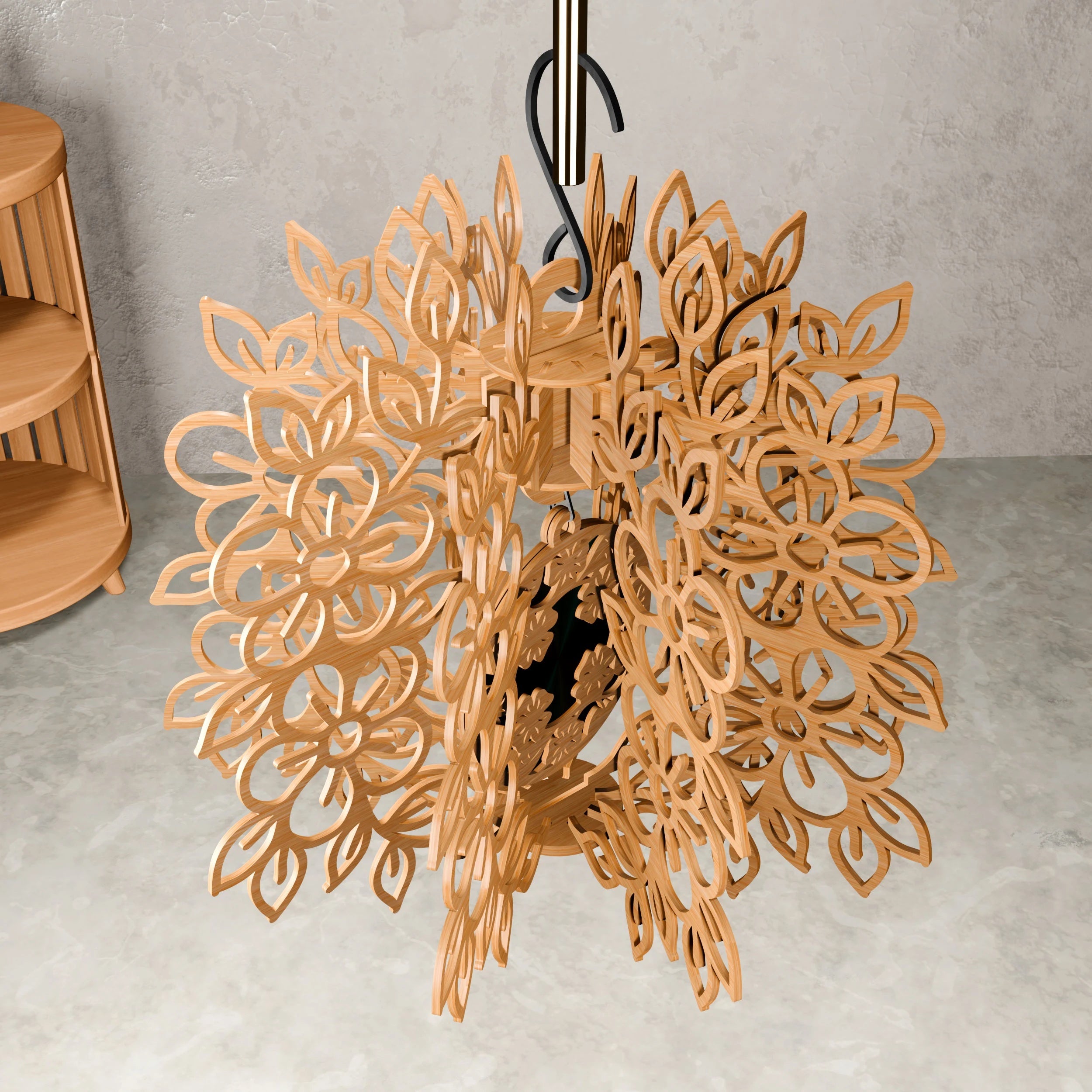 Floral Pendant Lamp SVG Laser Cut Files, 3D Wooden Chandelier Bohemian Flower Light Fixture Digital Download, Glowforge DXF CDR