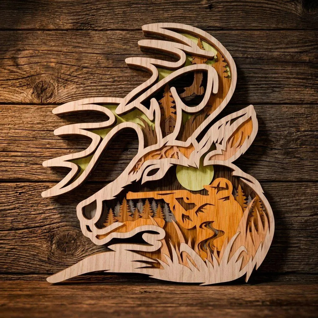 Deer Multilayer Laser Cut SVG, Buck Head 3D Mandala Layered File, Hunting Wall Art DXF CDR, Glowforge Cricut Wood Cut Digital Download