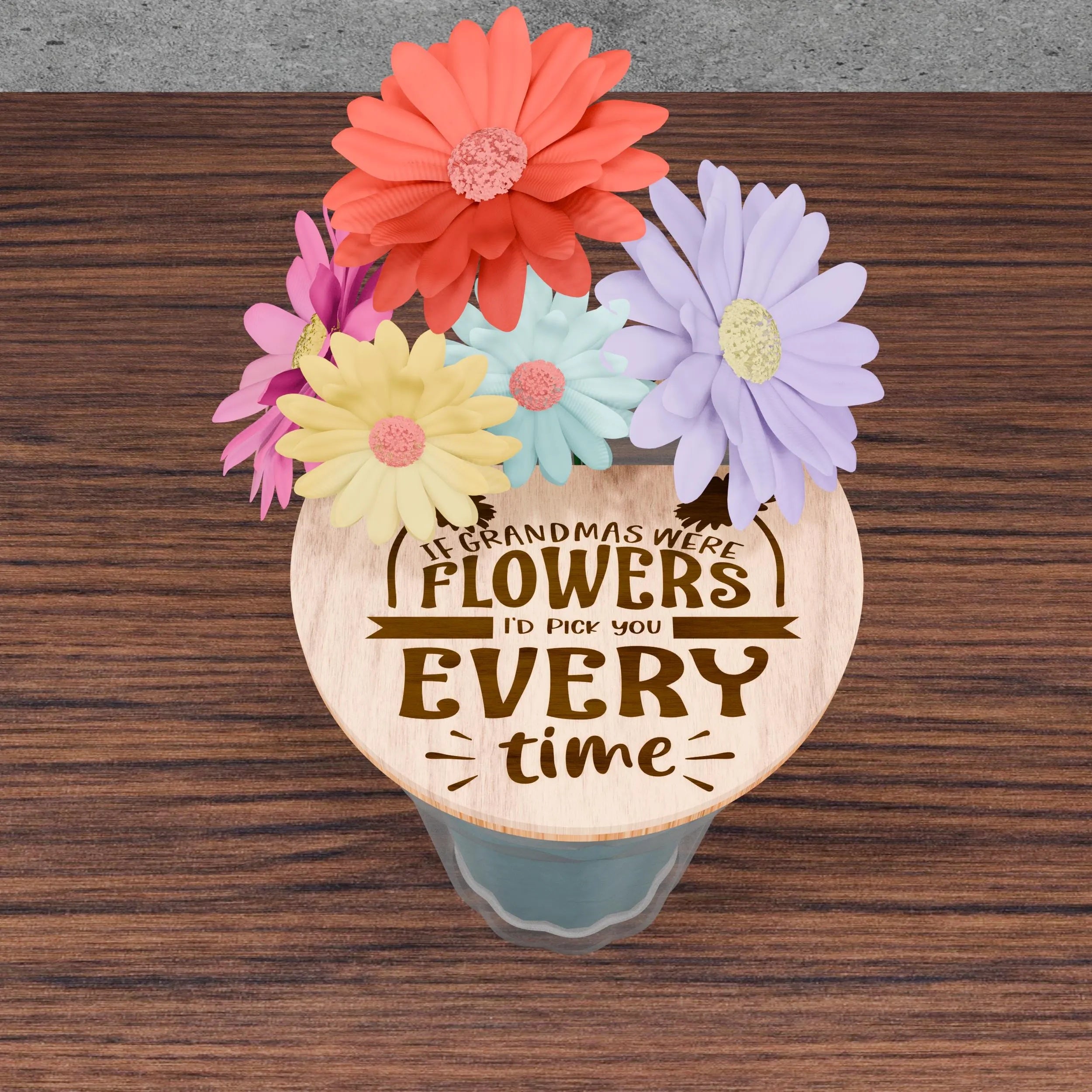 Mother's Day Flower Holder SVG Bundle, Laser Cut Files, Mom Grandma Floral Vase Topper, Glowforge Digital Download, 10 Designs