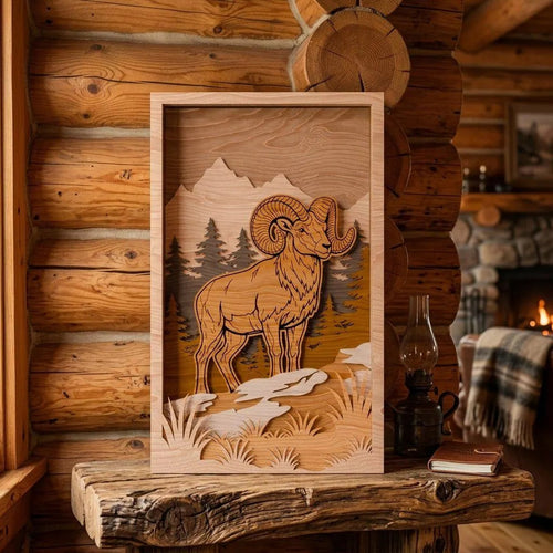 Bighorn Ram Multilayer SVG Laser Cut File, 3D Layered Mountain Wildlife Shadow Box, Glowforge Wall Art Digital Download