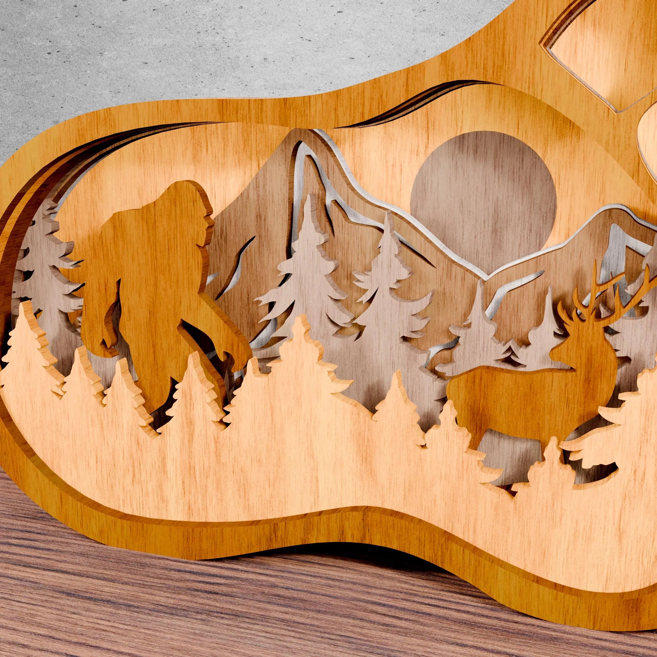 Bigfoot Foot Multilayer Laser Cut Files SVG, Sasquatch Mountain Forest Scene 3D Layered Shadow Box Digital Download