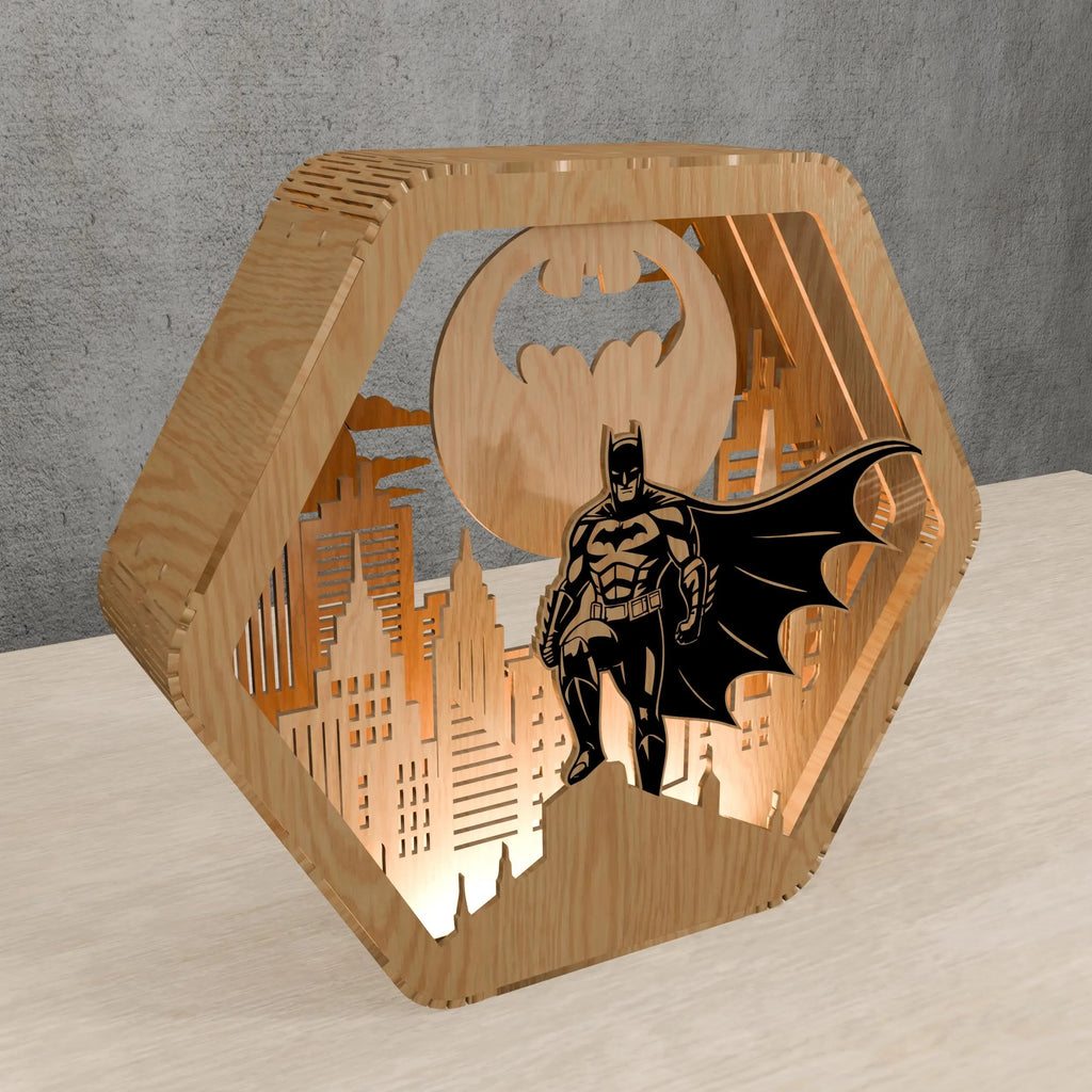 Dark Knight Hero Multilayer Laser Cut SVG, Caped Vigilante & City Skyline 3D Layered Wood Art, Glowforge Superhero Decor Digital Download