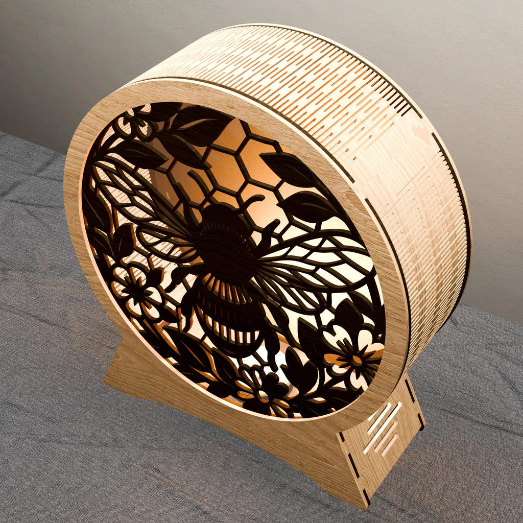 Bee Honeycomb Floral 3D Lamp SVG Laser Cut File, Round Bumblebee Night Light Digital Download, Glowforge Multilayer Vector