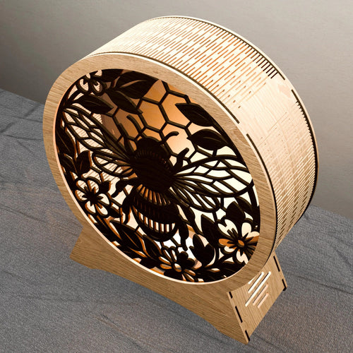 Bee Honeycomb Floral 3D Lamp SVG Laser Cut File, Round Bumblebee Night Light Digital Download, Glowforge Multilayer Vector