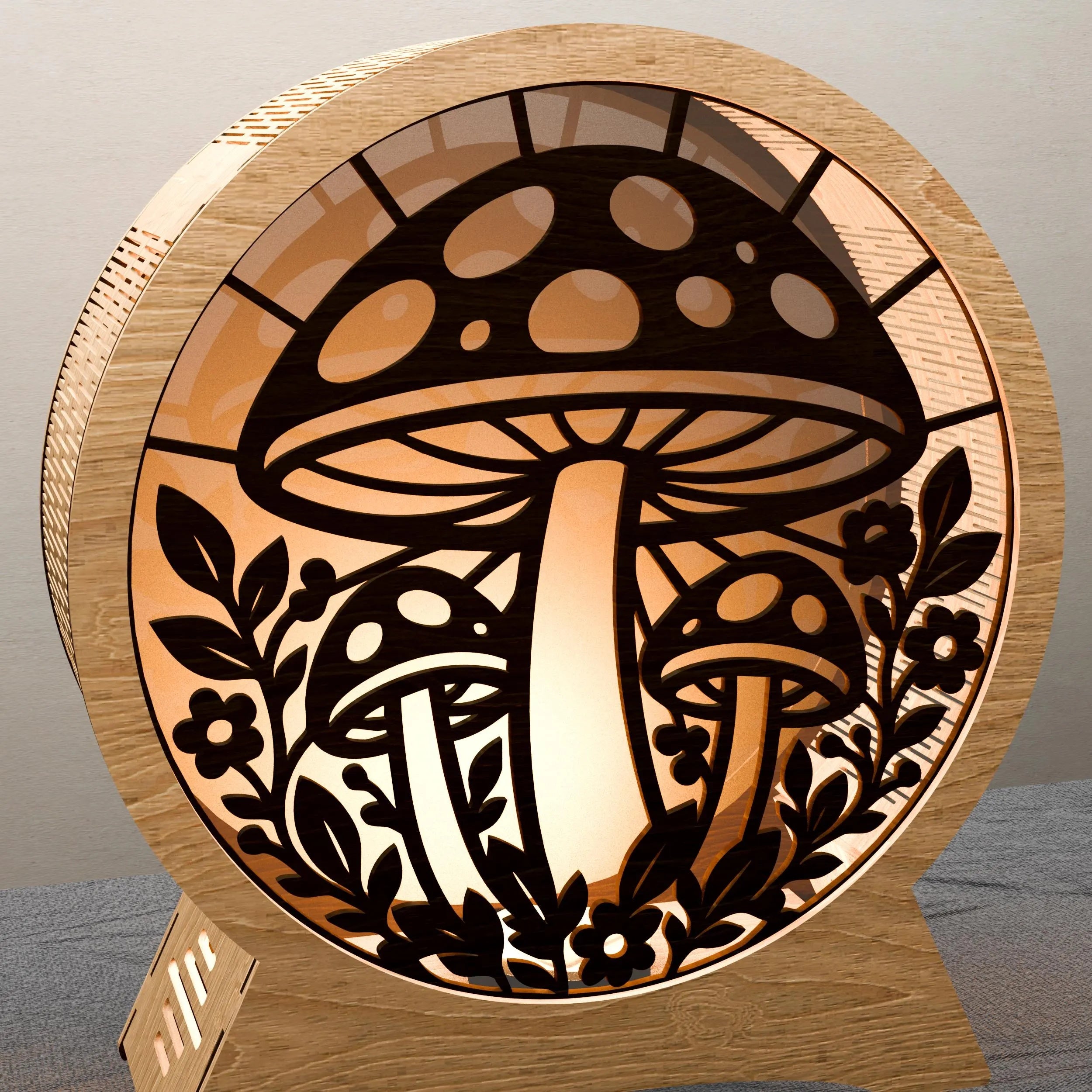Mushroom Lamp SVG Laser Cut File, 3D Round Wooden Night Light, Multilayer Mandala Mushroom Forest Lantern Digital Download
