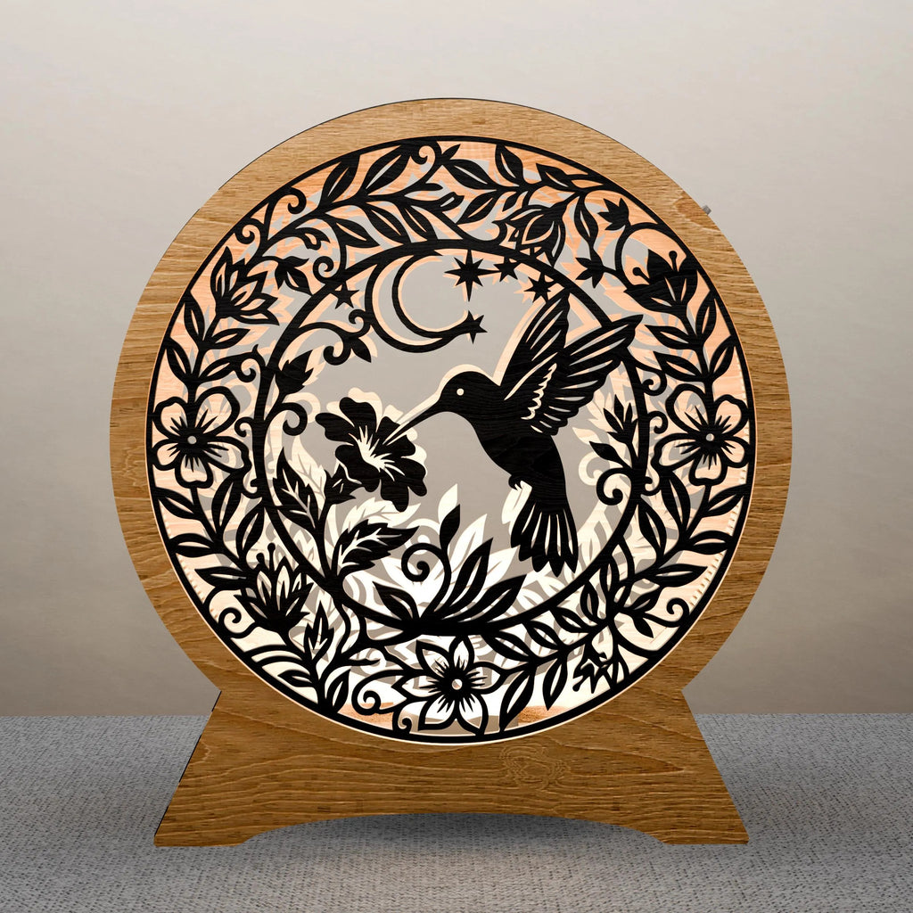 Hummingbird Floral Mandala Laser Cut SVG, 3D Layered Light Box Template, Night Light Shadow Box Digital File for Glowforge, Cricut