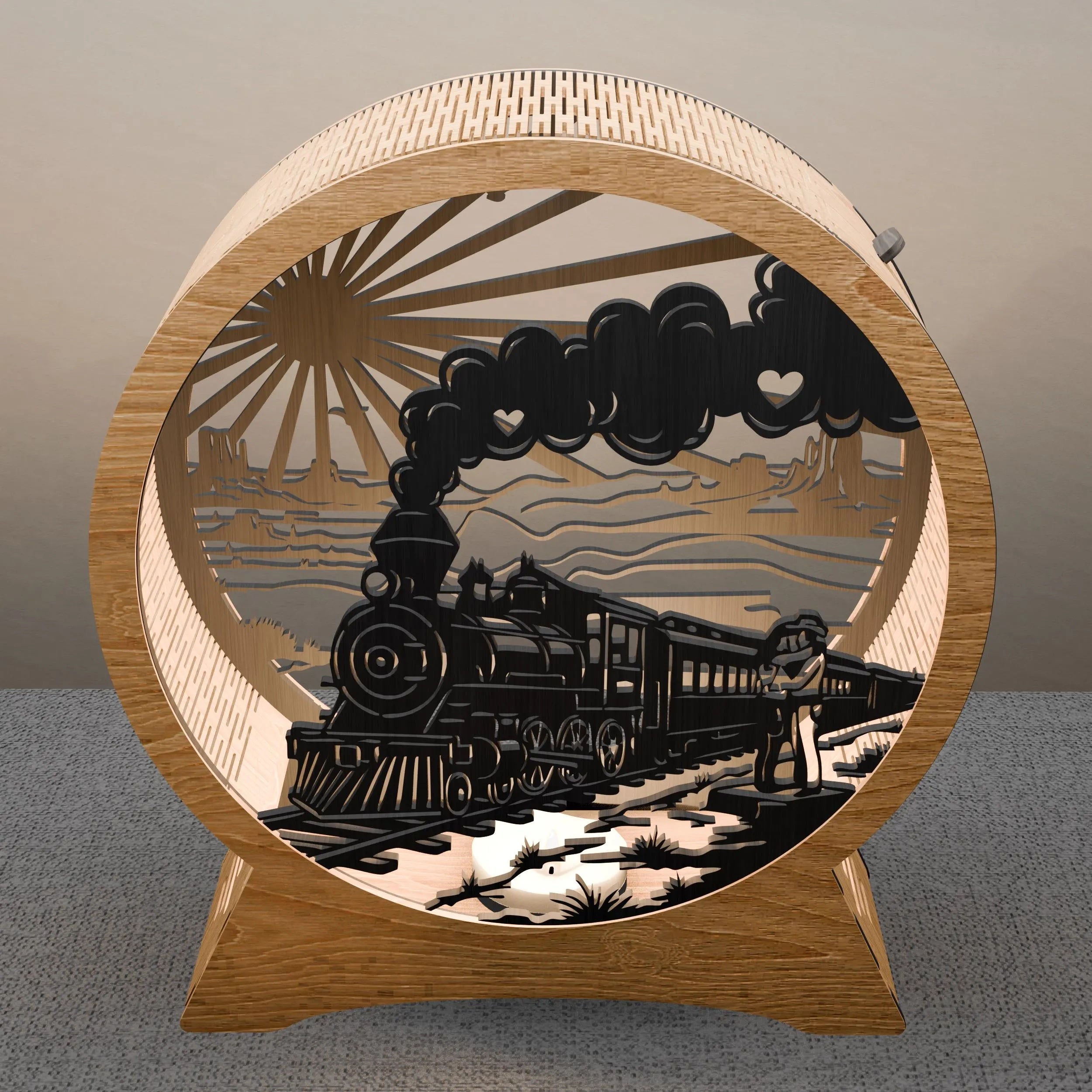 Steam Train Light Box SVG, Vintage Locomotive 3D Layered Lamp Laser Cut File, Multilayer Shadow Box Glowforge DXF Digital Download