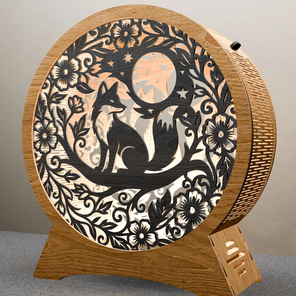 Fox Moon Multilayer Mandala SVG, 3D Layered Light Box Laser Cut Files, Floral Forest Shadow Box Lamp Digital Download