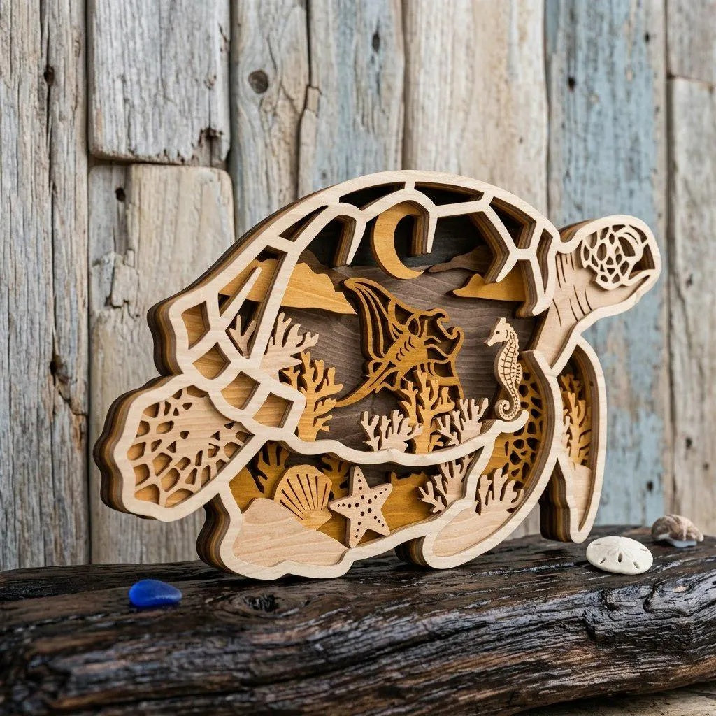Sea Turtle Multilayer SVG, 3D Layered Mandala Laser Cut File, Ocean Coral Reef Wall Art, Glowforge Cricut DXF CDR Digital Download
