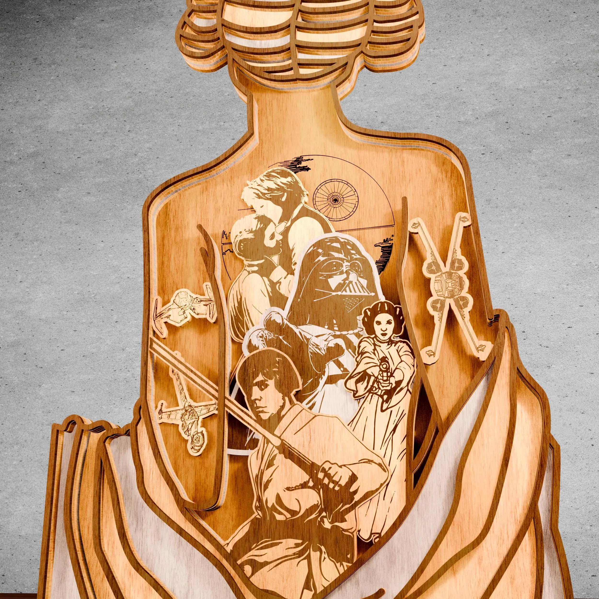 Princess  Multilayer SVG Laser Cut File, Star Wars 3D Mandala Wood Sculpture, Glowforge Layered Bust Digital Download