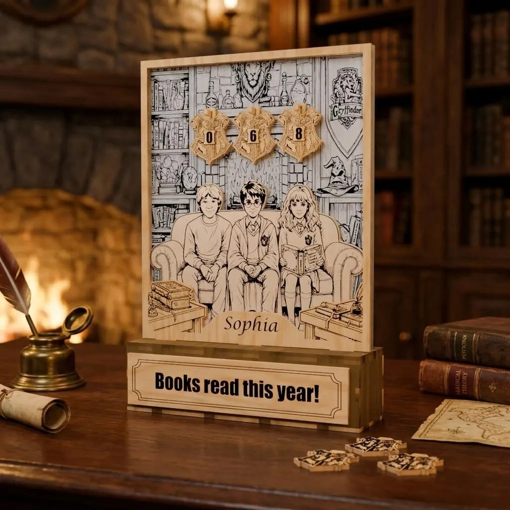 Digital Wizard Book Tracker SVG, Personalized Reading Counter Laser Cut File, Magic School Bookshelf Reading Tracker Download