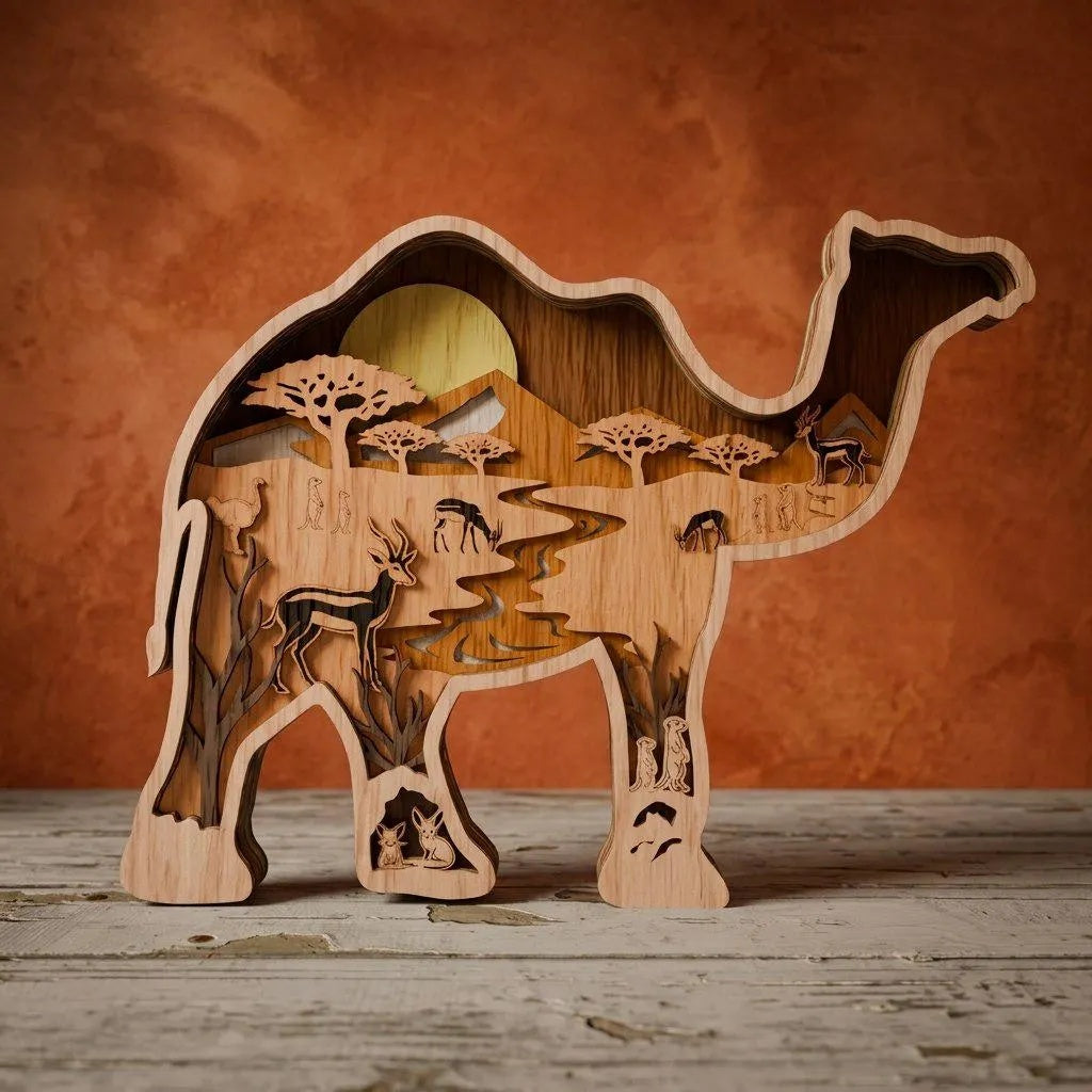 Camel Multilayer Laser Cut Files, Savanna Safari 3D Layered SVG, Desert Animal Shadow Box, Glowforge Wood Decor