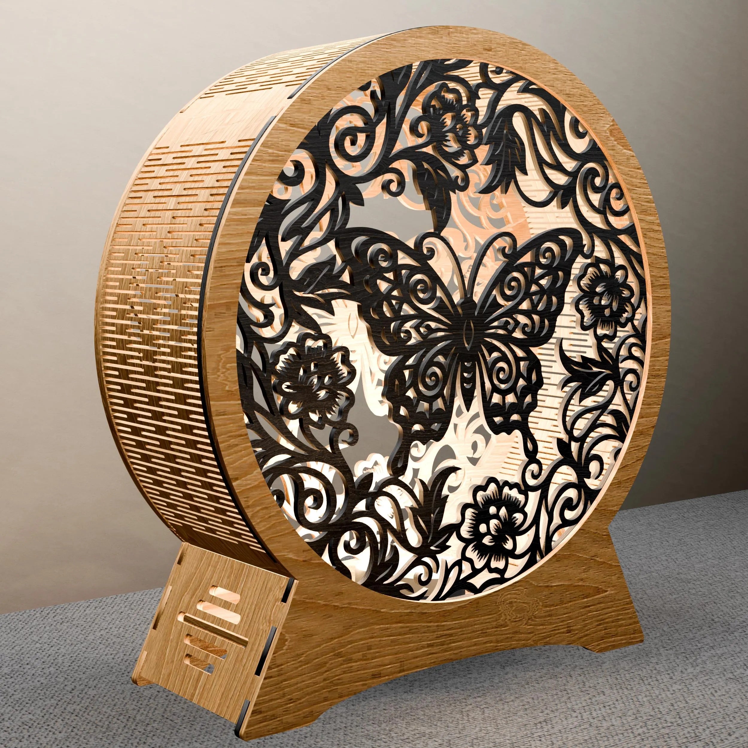Butterfly Mandala Round Lamp SVG Laser Cut Files, 3D Layered Floral Night Light DXF, Glowforge Wood Light Box Digital Download