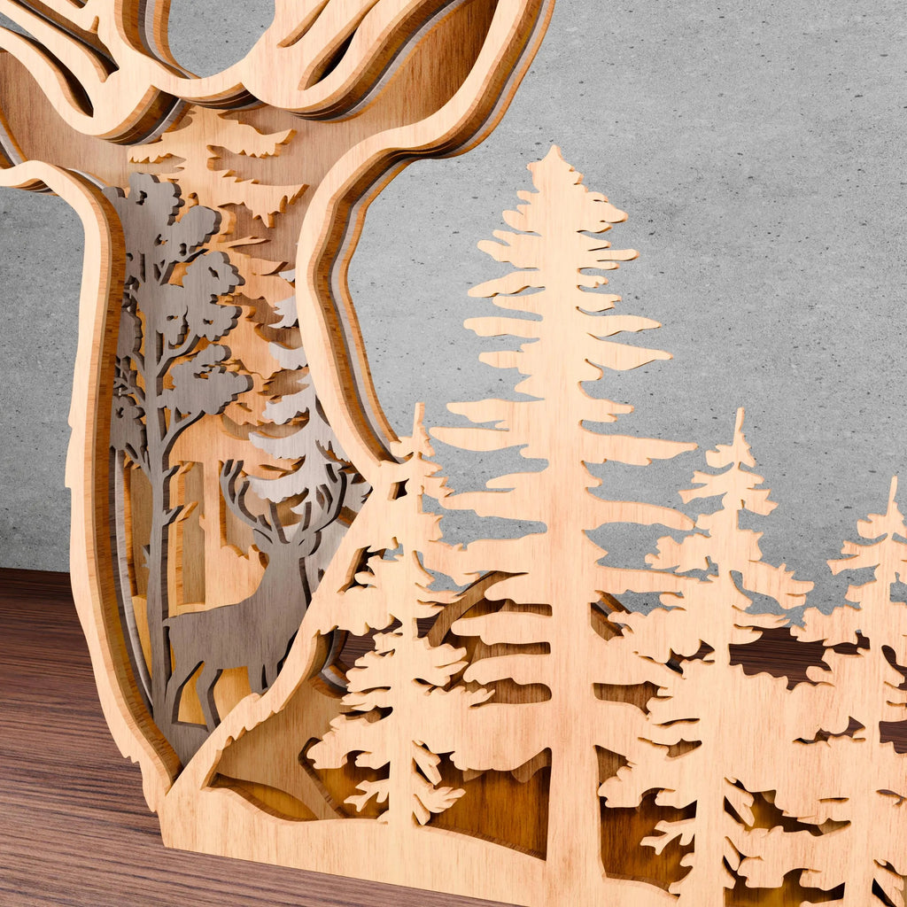 Multilayer Deer Forest Scene Laser Cut File, 3D Layered Stag SVG, Woodland Buck Wall Art, Glowforge DXF CDR Digital Download