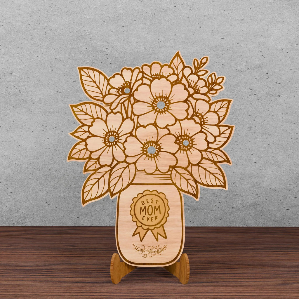 Best Mom Ever Flower Bouquet SVG Bundle, Mason Jar Floral Laser Cut File, Mother's Day Wood Sign Glowforge, Digital Download
