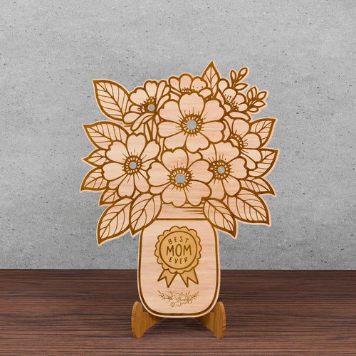 Best Mom Ever Flower Bouquet SVG Bundle, Mason Jar Floral Laser Cut File, Mother's Day Wood Sign Glowforge, Digital Download