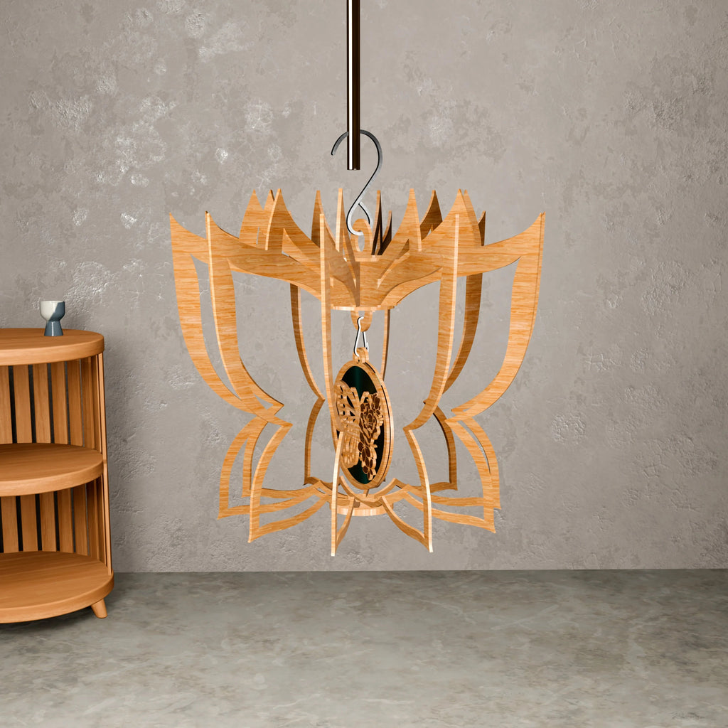 Lotus Pendant Lamp Laser Cut Files SVG DXF, 3D Wooden Hanging Lampshade Bundle, Fairy Butterfly CNC Digital Download