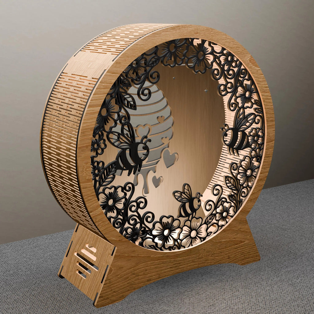 Bee Hive Light Box SVG, Honey Bee Mandala 3D Shadow Box Laser Cut Files, Multilayer Round Lamp SVG for Glowforge, Cricut, Lightbox Template