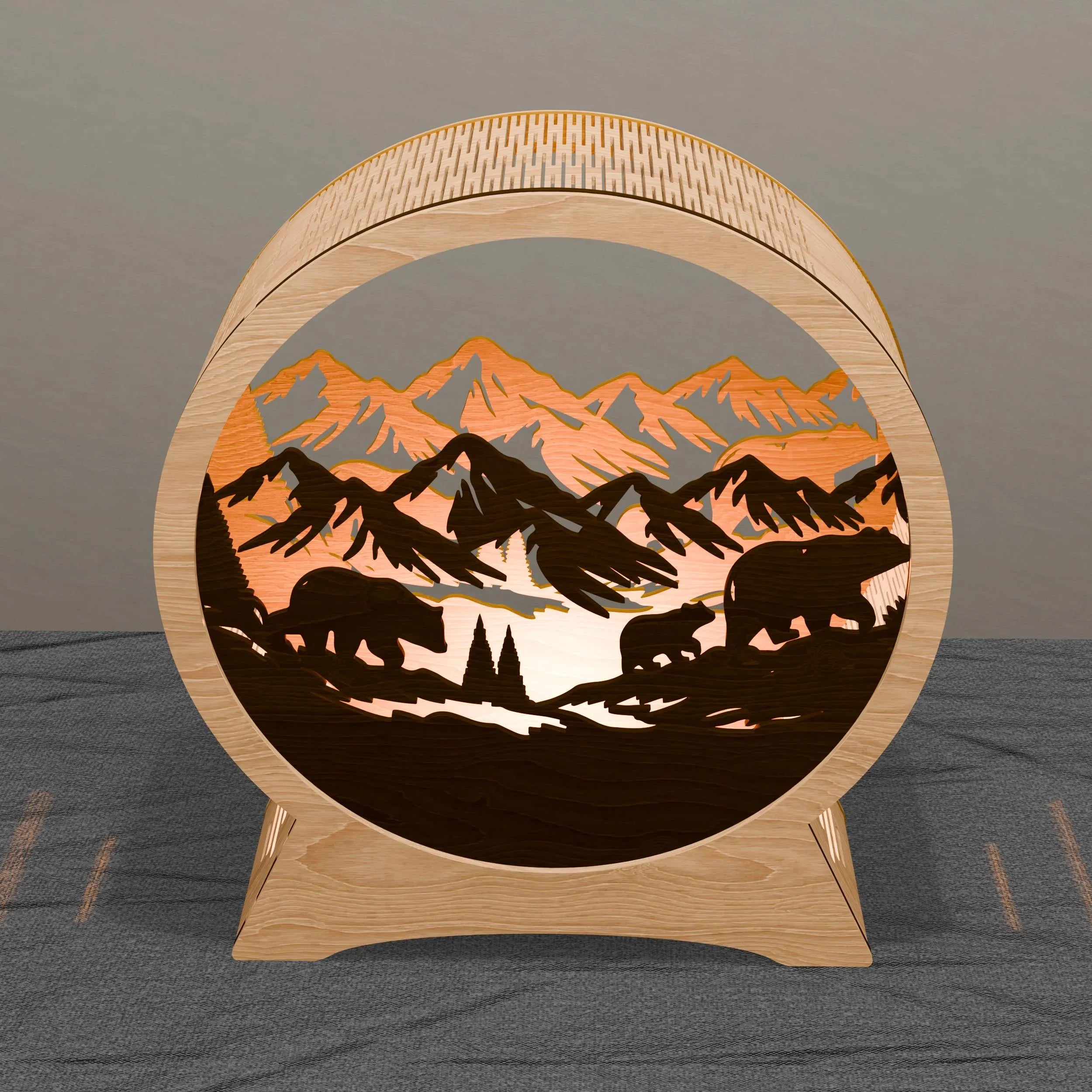 Bear Mountain Lamp Laser Cut Files SVG, 3D Layered Wildlife Night Light, Glowforge Wood Lantern DXF, Forest Scene Digital Download