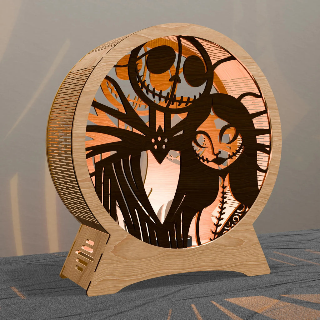 Skeleton Couple Multilayer Laser Cut SVG, Gothic Skull & Rag Doll Love 3D Layered Wood Candle Holder, Glowforge Halloween Decor Digital Download