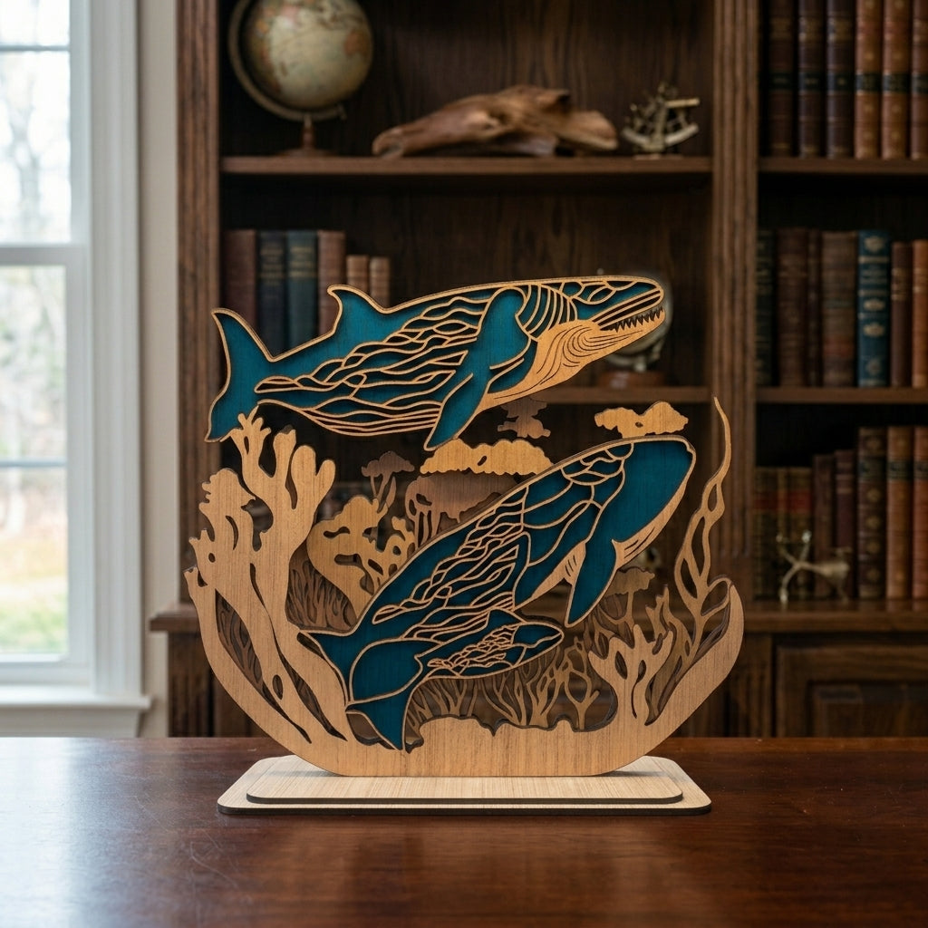 Whale & Sea Turtle Multilayer Mandala SVG, Ocean Coral Reef 3D Layered Laser Cut File, Underwater Wood Art Glowforge Cricut