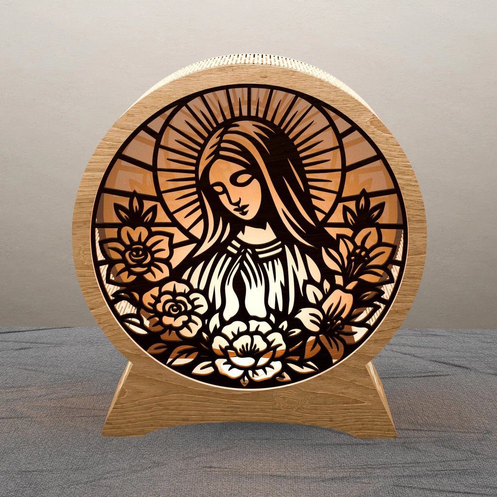 Virgin Mary Multilayer Mandala SVG Laser Cut Files, 3D Light Box Lamp, Catholic Religious Wall Art, Glowforge Cricut DXF CDR
