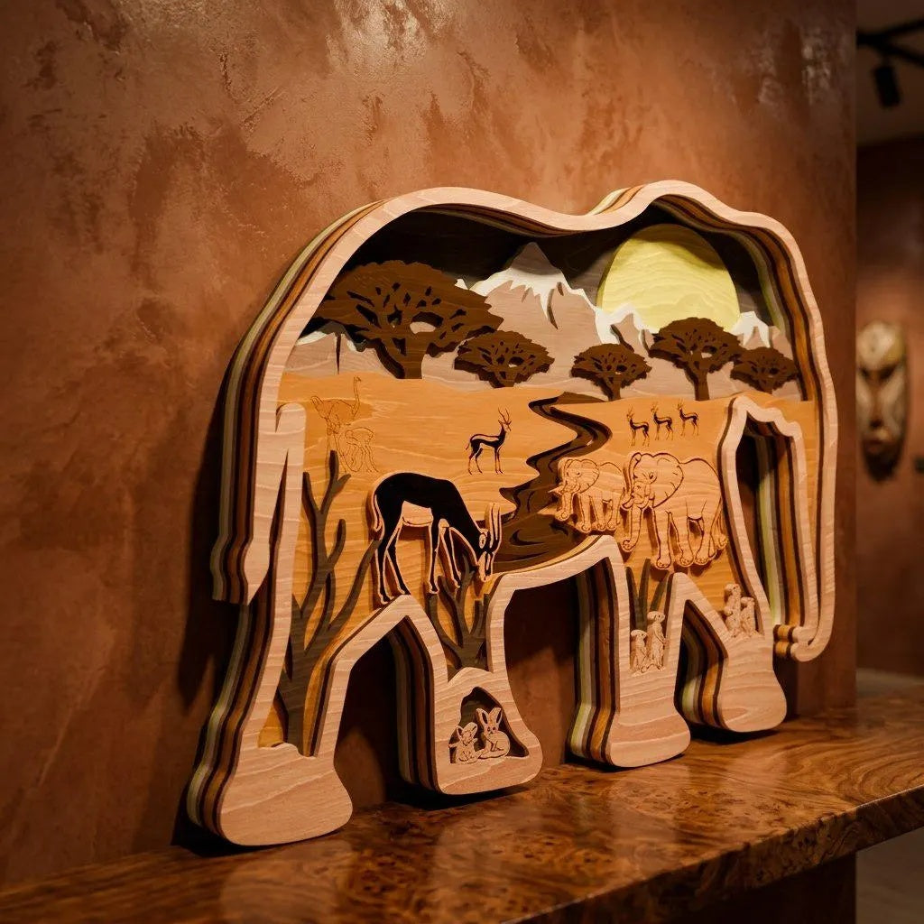 Elephant Safari Multilayer SVG Bundle, 3D Layered Mandala Laser Cut File, Africa Savanna Wildlife Scene DXF for Glowforge
