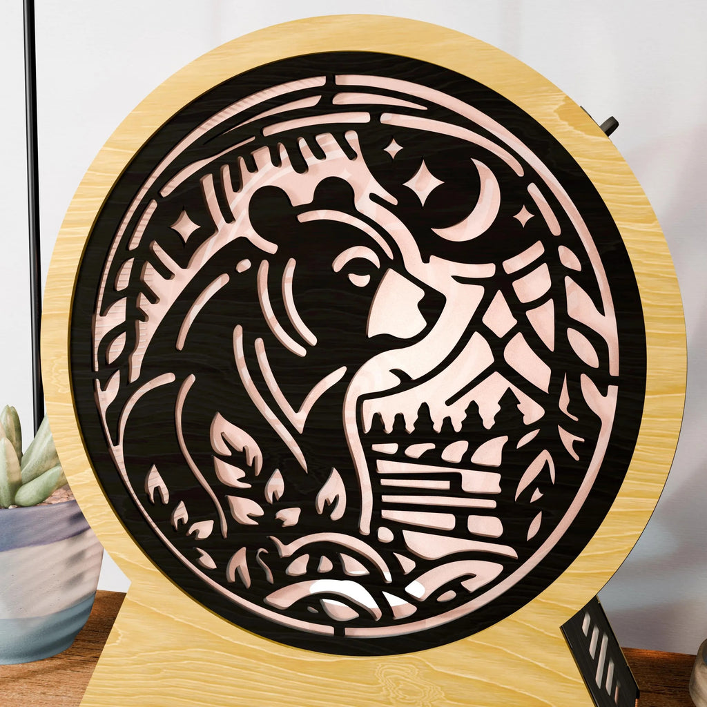 Bear Forest Multilayer Mandala SVG, Layered Bear Moon Night Forest 3D Lamp SVG Laser Cut File, Glowforge Cricut Digital Download