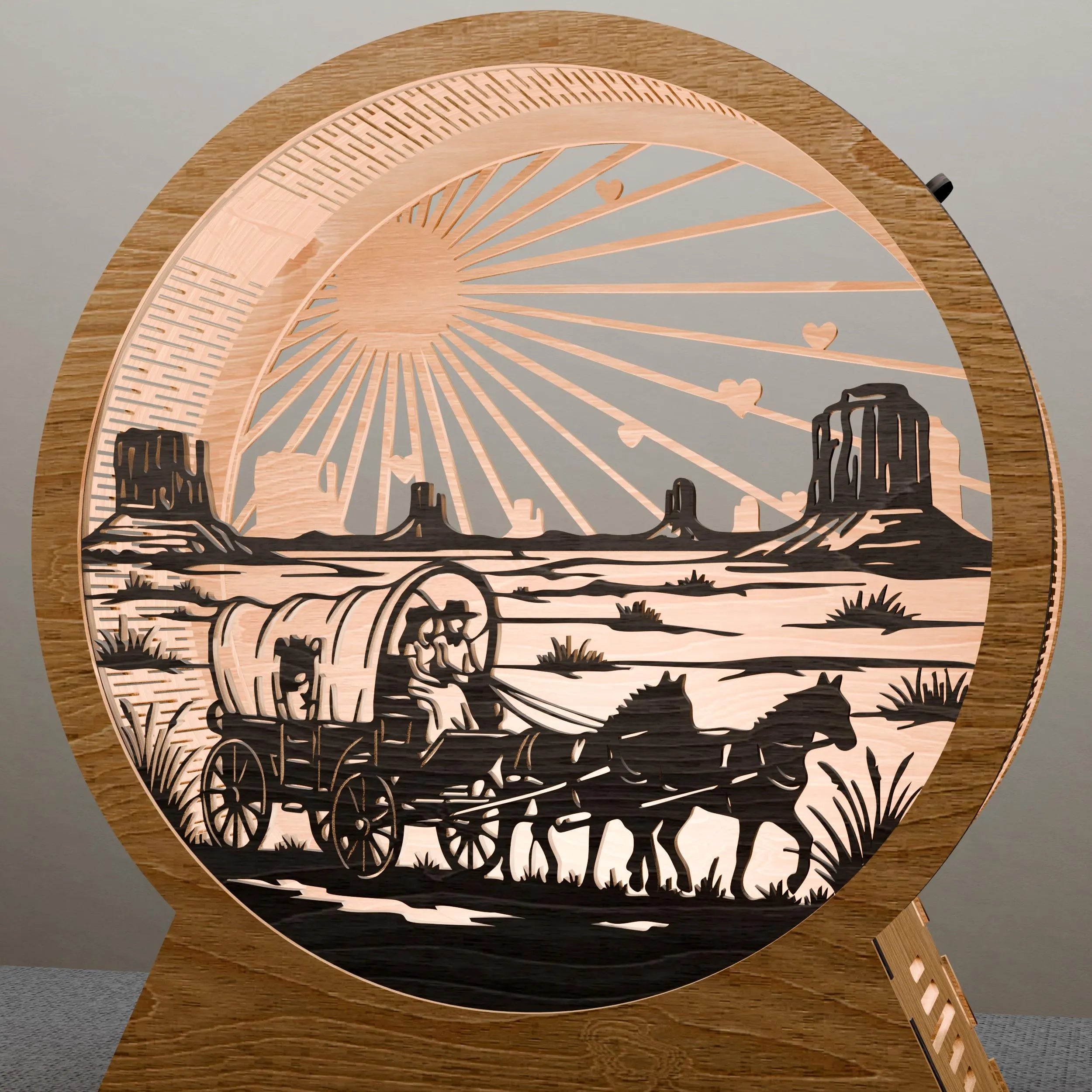 Western Covered Wagon Laser Cut SVG, Pioneer Sunset 3D Layered Light Box Digital File, Monument Valley Lamp Glowforge