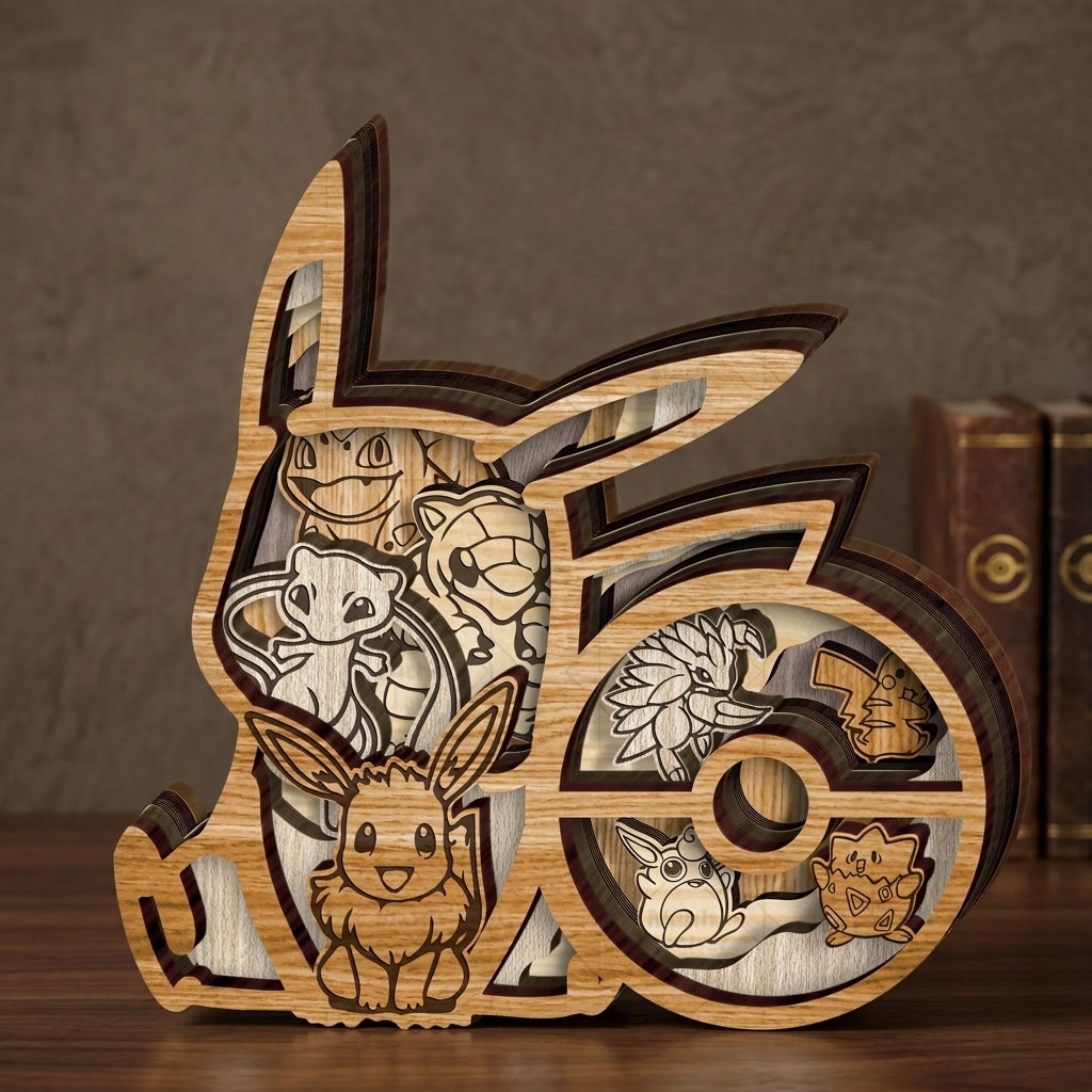 Cute Monster Multilayer Laser Cut SVG, Electric Mouse & Fox Creature 3D Layered Wood Art, Glowforge Anime Decor Digital Download
