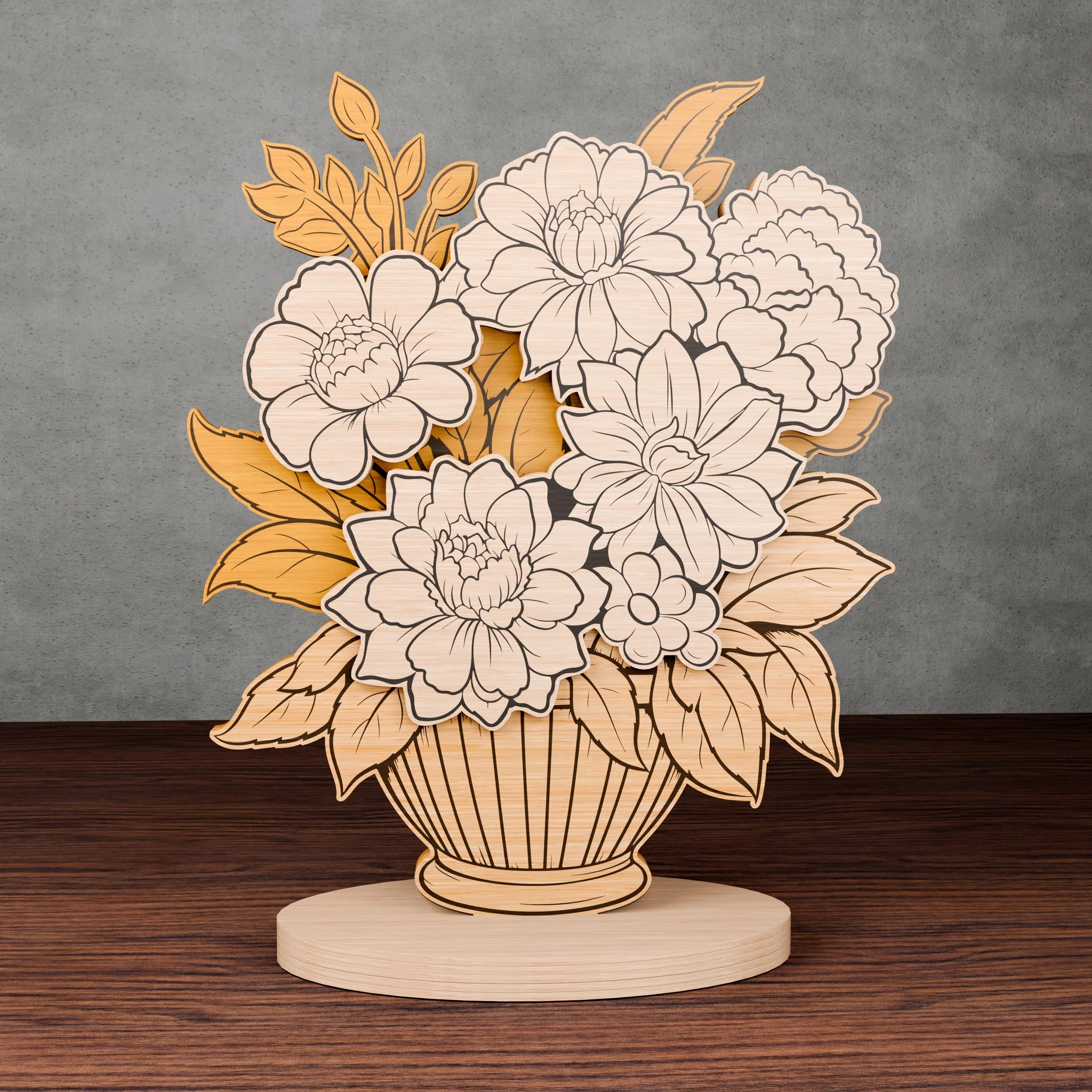 Flower Pot Laser Cut Files Bundle SVG, Layered Floral Bouquet Vase Standee, Glowforge 3D Decor, Multi-Layer Wood Shelf Sitter Cut File