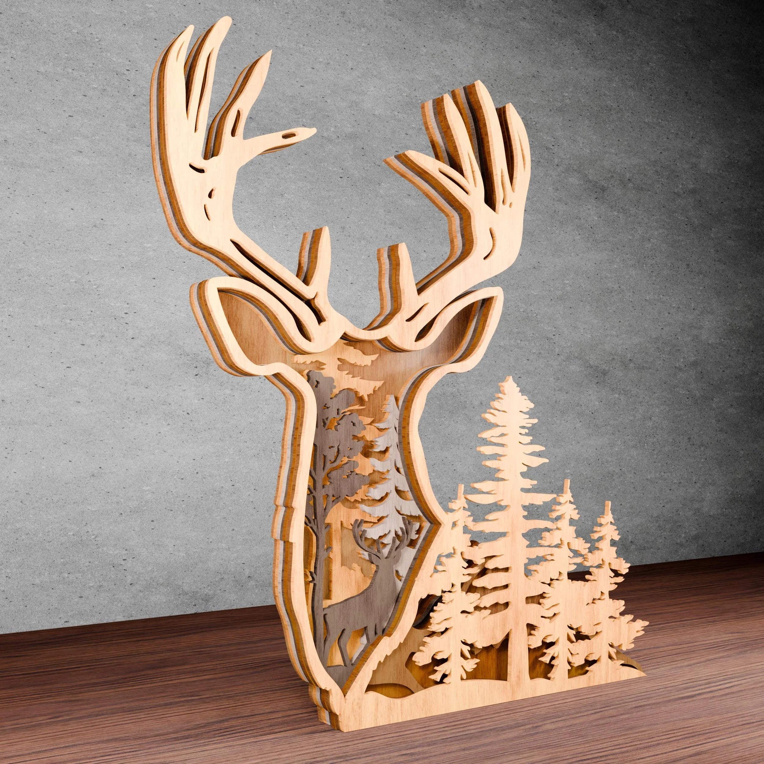 Multilayer Deer Forest Scene Laser Cut File, 3D Layered Stag SVG, Woodland Buck Wall Art, Glowforge DXF CDR Digital Download