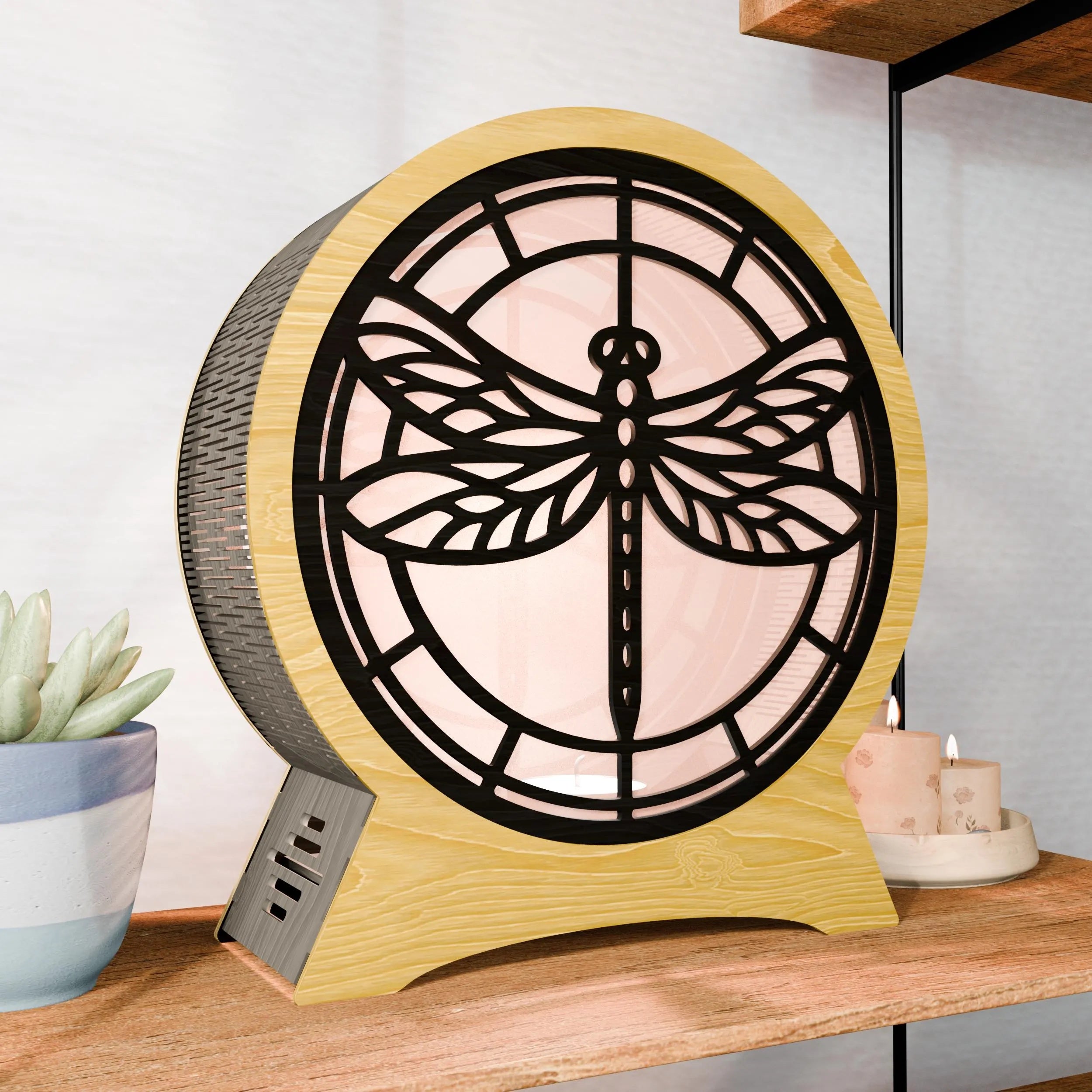 Dragonfly Lantern SVG Laser Cut File, 3D Multilayer Mandala Candle Holder Lamp, Glowforge Wood Lantern Digital Download