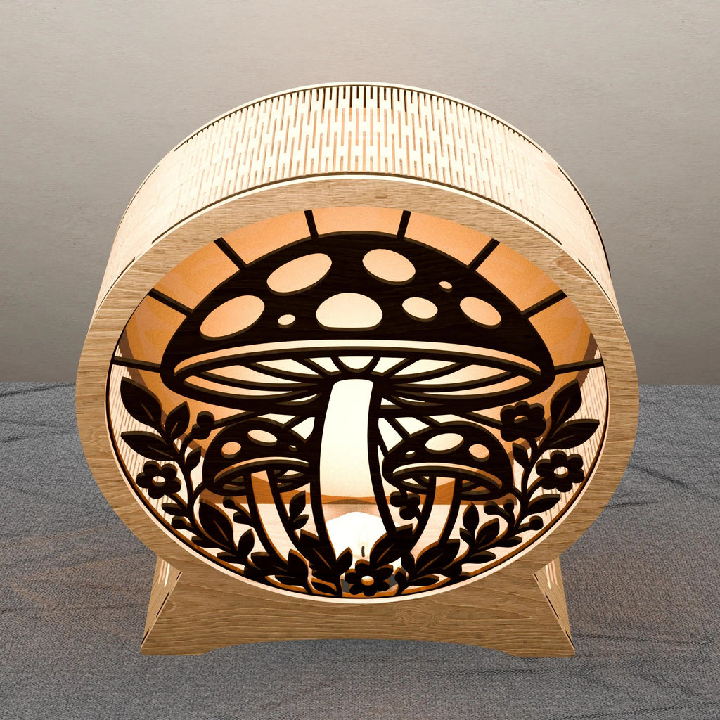 Mushroom Lamp SVG Laser Cut File, 3D Round Wooden Night Light, Multilayer Mandala Mushroom Forest Lantern Digital Download