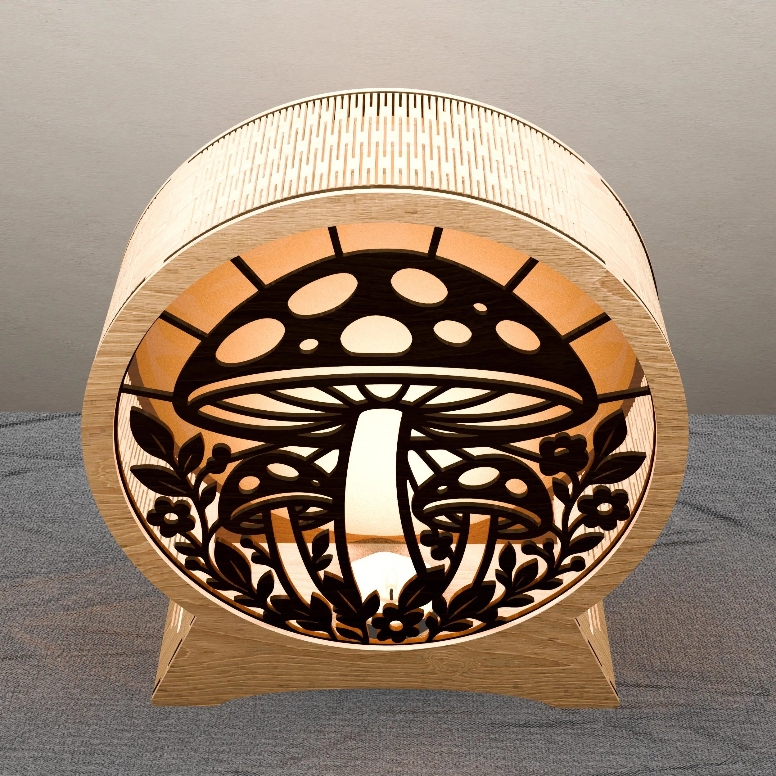 Mushroom Lamp SVG Laser Cut File, 3D Round Wooden Night Light, Multilayer Mandala Mushroom Forest Lantern Digital Download