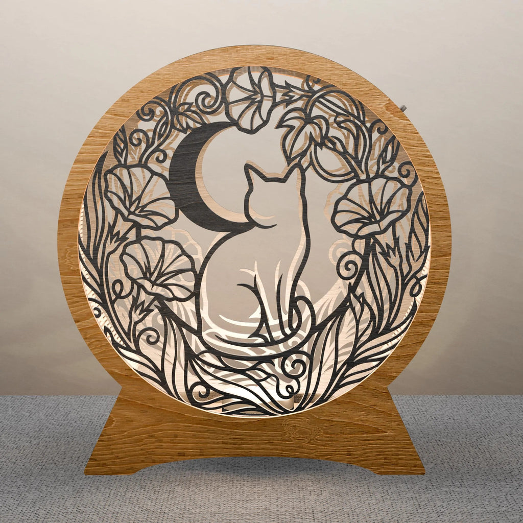 Moon Cat Layered Mandala SVG, Multilayer Laser Cut File, Cat Lover 3D Light Box Template, Glowforge Cricut Digital Download