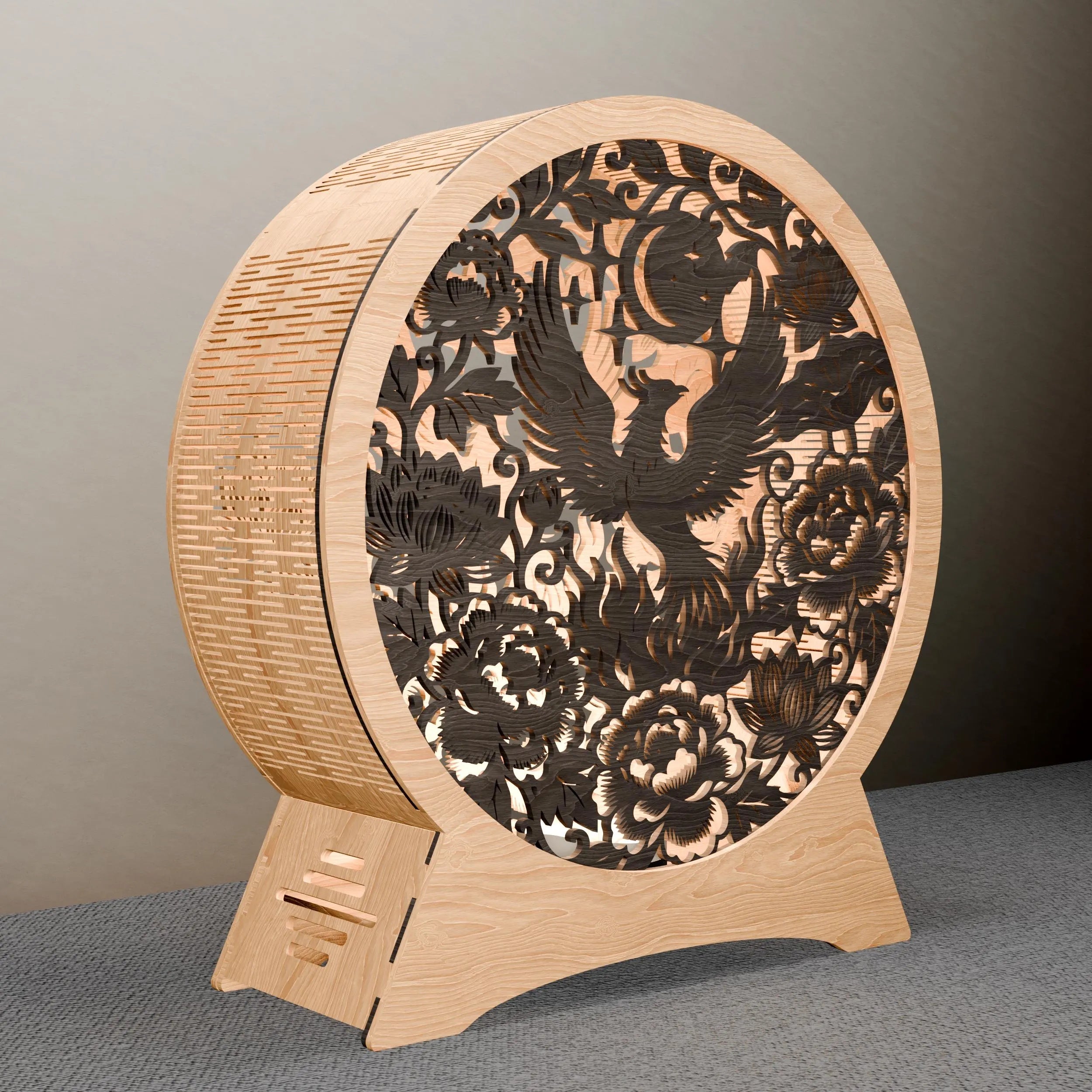 Phoenix Lamp SVG Laser Cut Files, Multilayer Mandala Night Light, Peony Lotus Moon 3D Wood Lantern Digital Download for Glowforge