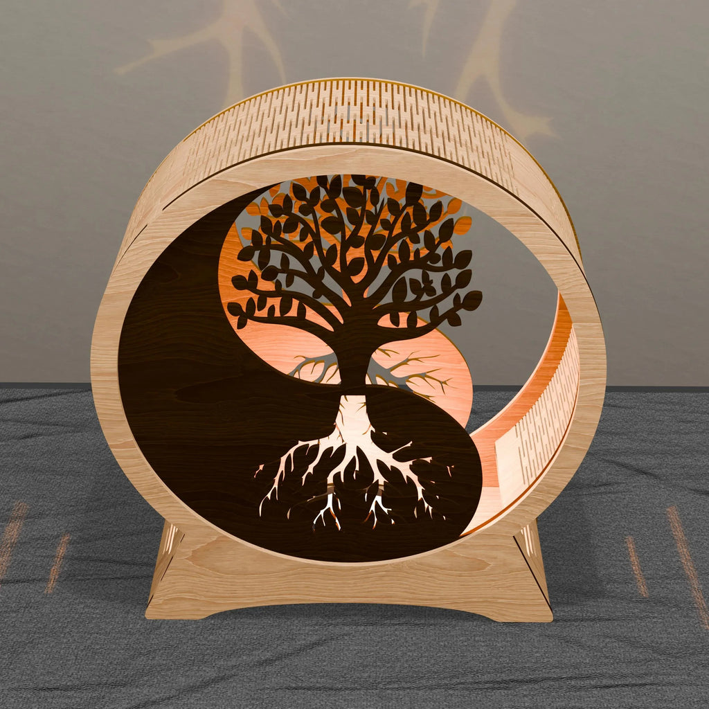 Yin Yang Tree of Life Light Box SVG Laser Cut Files, 3D Layered Mandala Lamp, Glowforge Cricut Digital Download, DXF CDR