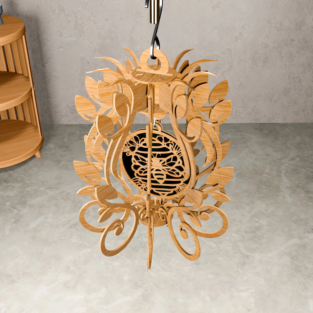 Bee Honeycomb Floral Pendant Lamp Laser Cut Files SVG DXF CDR Digital Download Wooden Chandelier Vector Plans for CNC