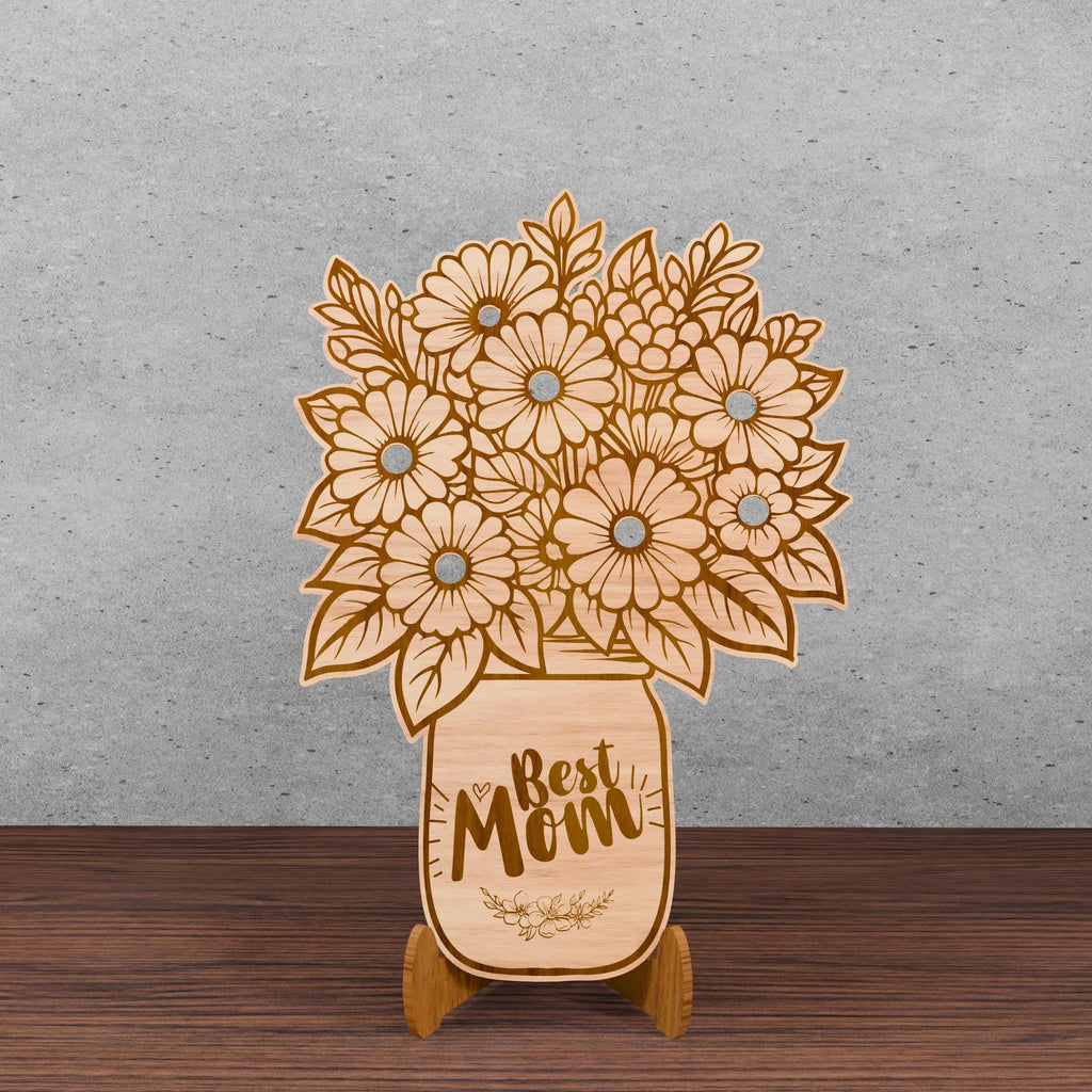 Best Mom Ever Flower Bouquet SVG Bundle, Mason Jar Floral Laser Cut File, Mother's Day Wood Sign Glowforge, Digital Download