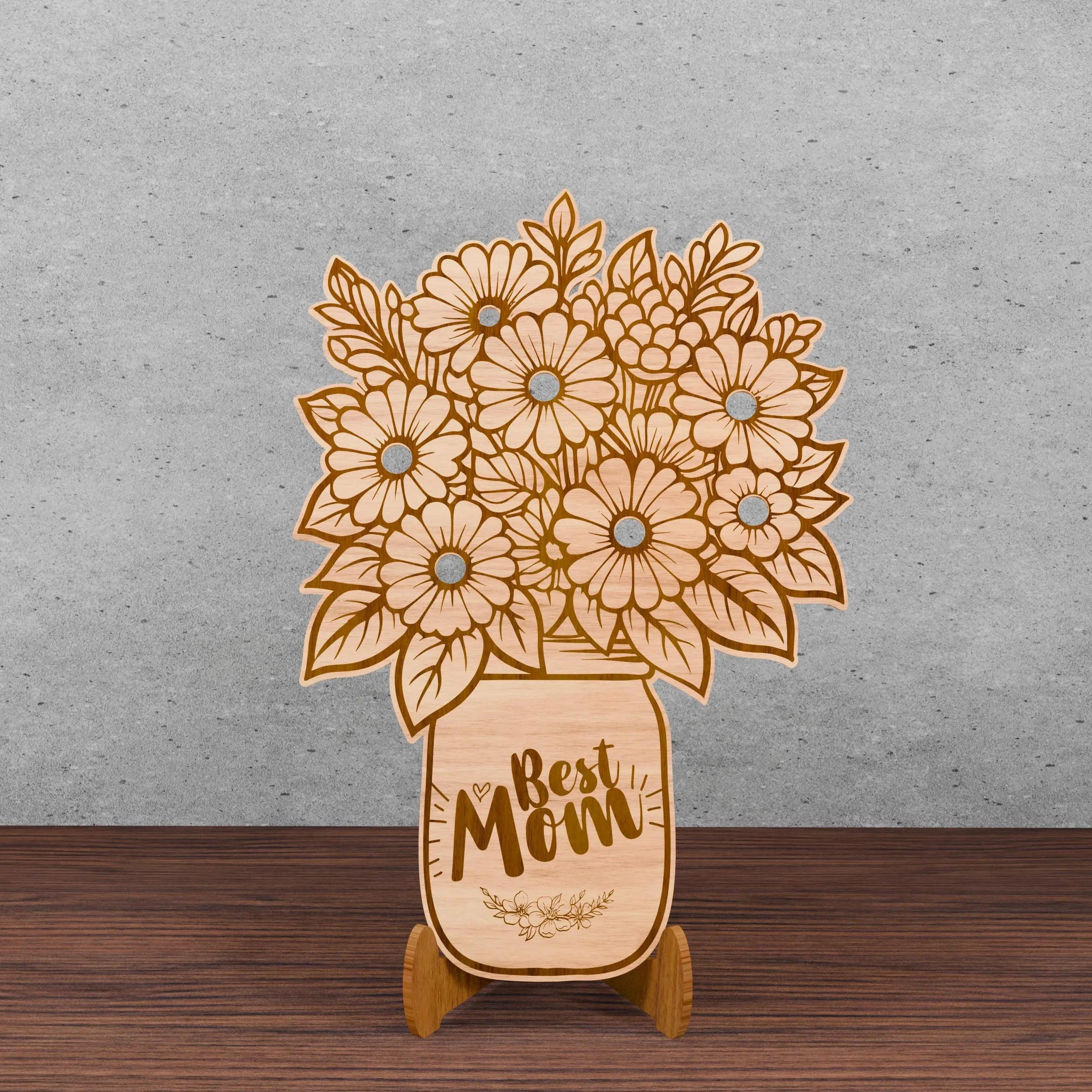 Best Mom Ever Flower Bouquet SVG Bundle, Mason Jar Floral Laser Cut File, Mother's Day Wood Sign Glowforge, Digital Download