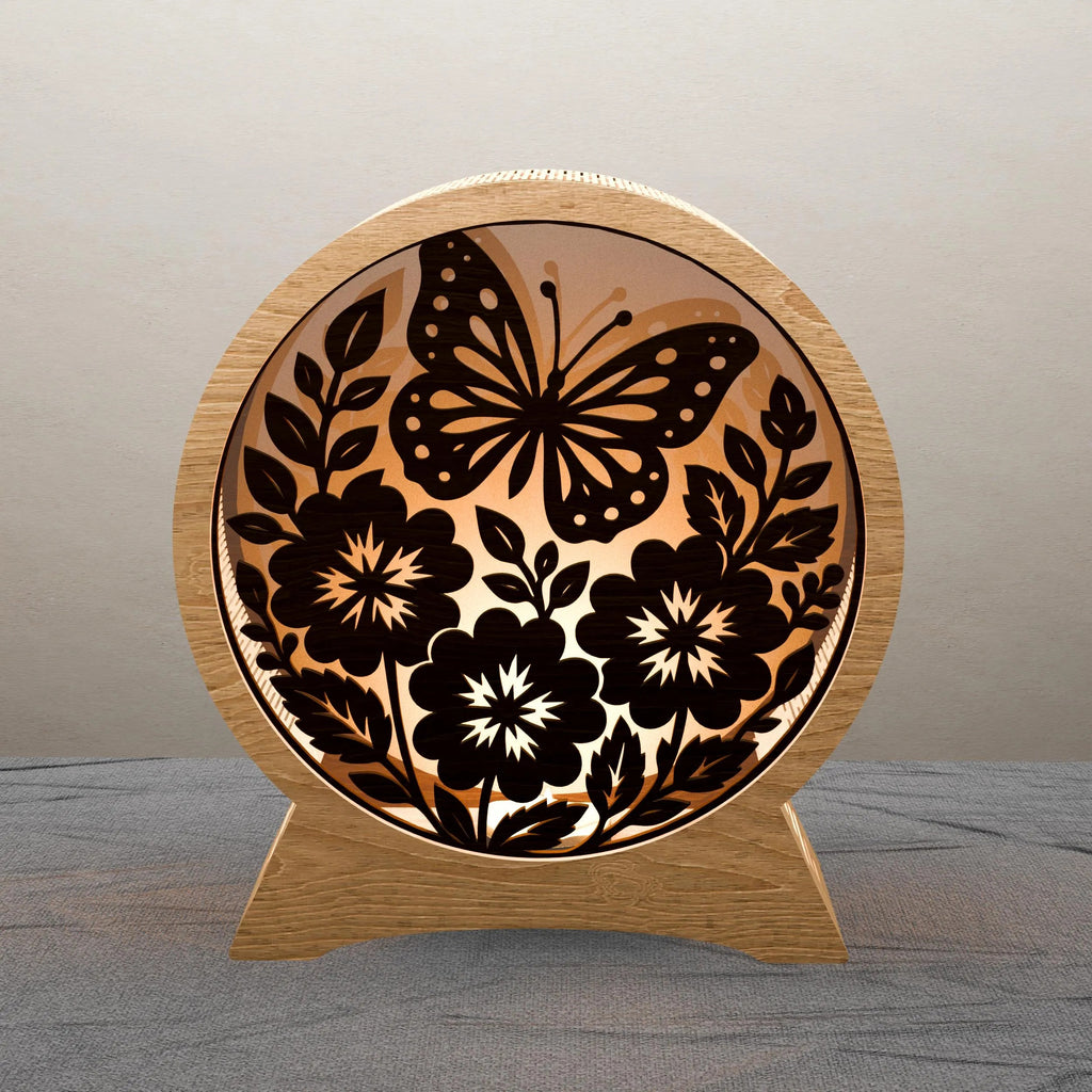 Butterfly Floral Round Light Box SVG Laser Cut File, 3D Layered Mandala Night Lamp, Glowforge Shadow Box Digital Download