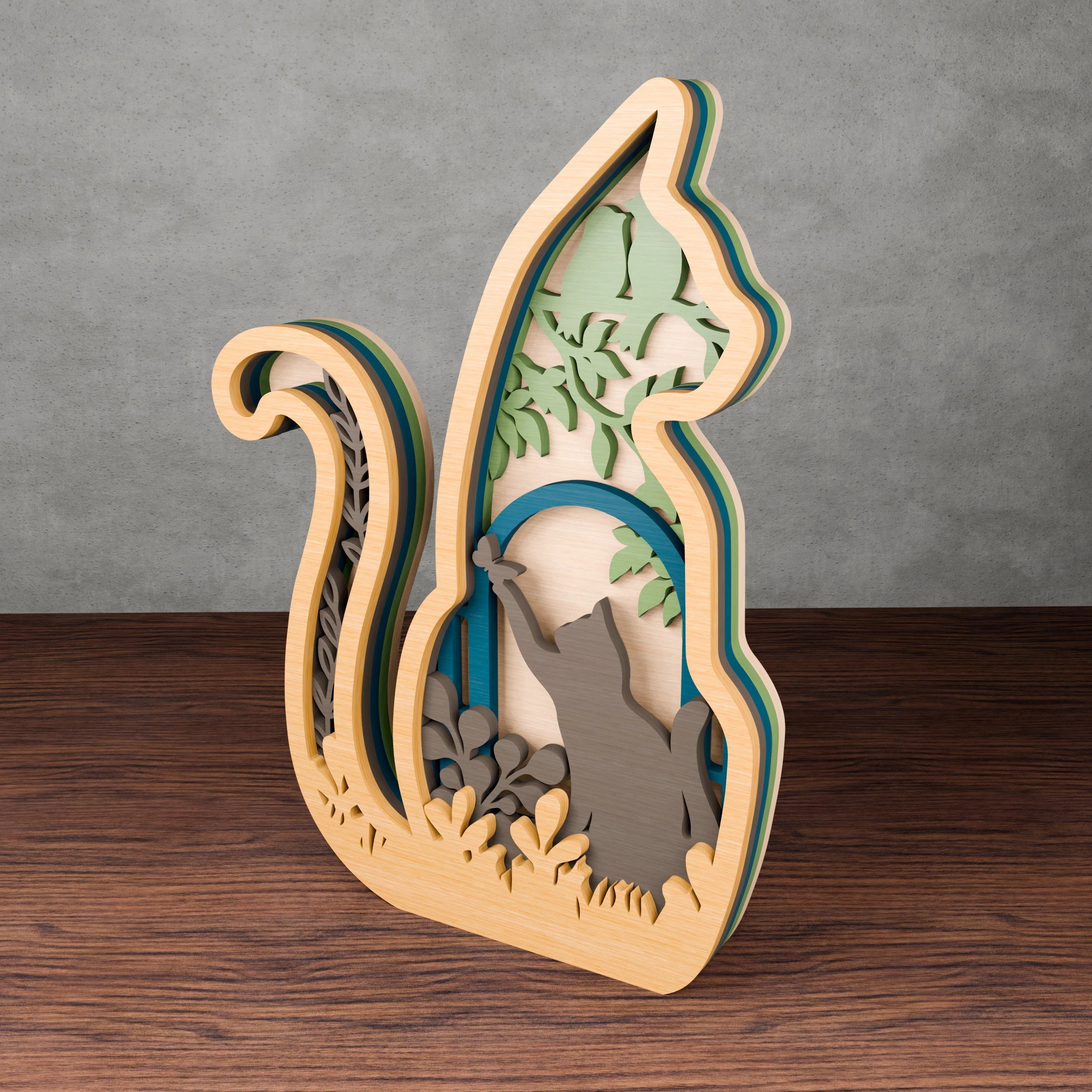 Multilayer Cat SVG Laser Cut File, 3D Layered Cat & Butterfly Mandala, Cricut Glowforge Wood Wall Art Digital Download