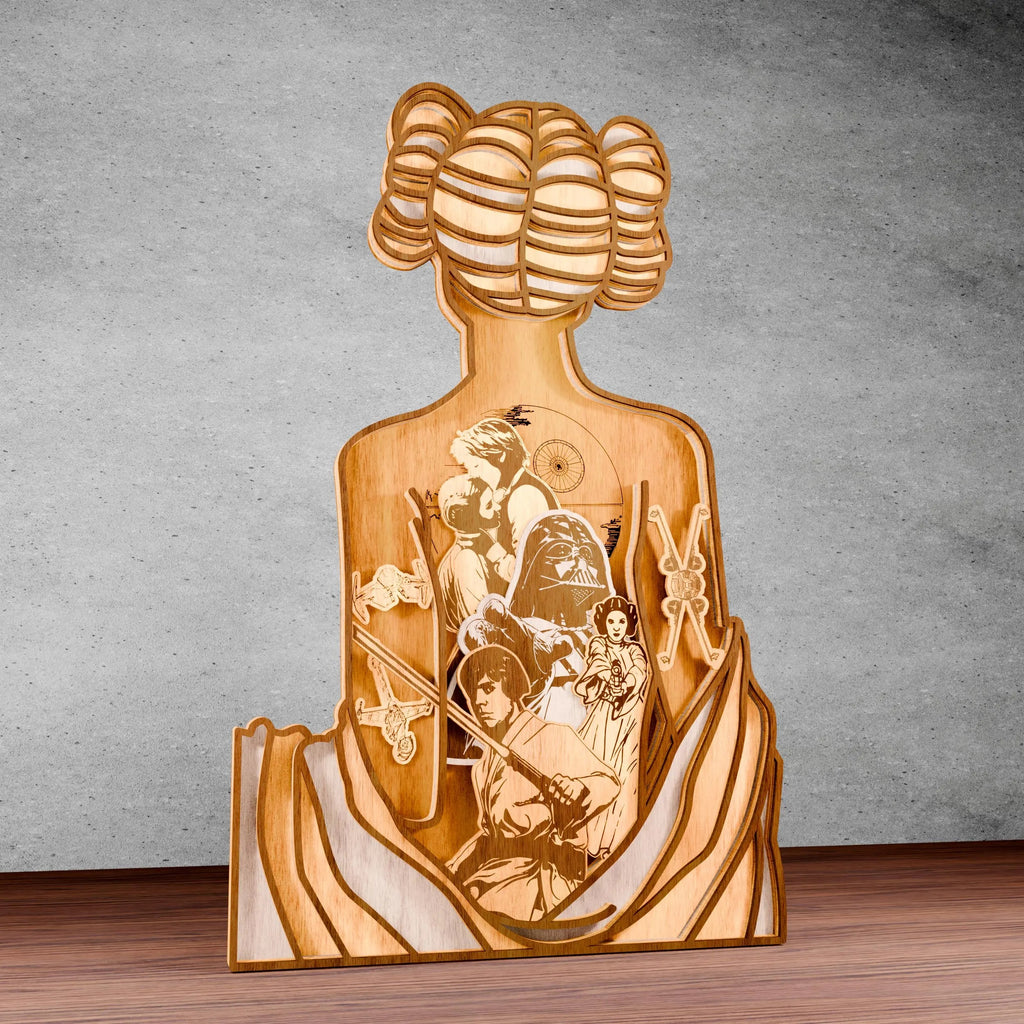 Princess  Multilayer SVG Laser Cut File, Star Wars 3D Mandala Wood Sculpture, Glowforge Layered Bust Digital Download