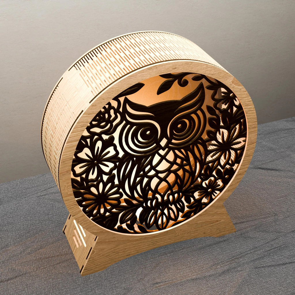 Owl Floral Mandala Laser Cut Files SVG, 3D Layered Light Box Lamp Digital Download, Owl Shadow Box DXF CDR Files for Glowforge