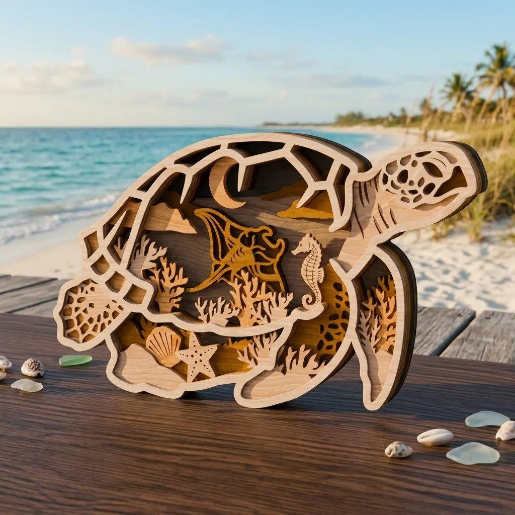 Sea Turtle Multilayer SVG, 3D Layered Mandala Laser Cut File, Ocean Coral Reef Wall Art, Glowforge Cricut DXF CDR Digital Download